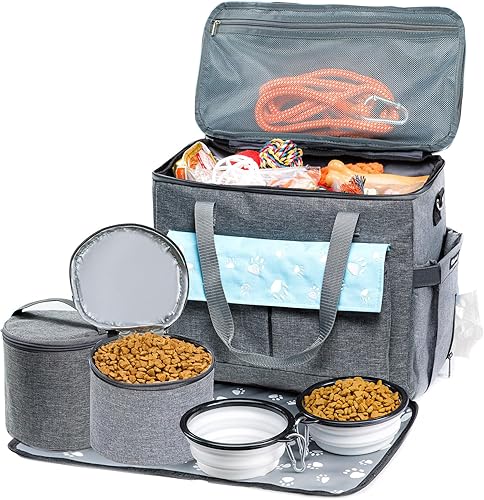 Bolsa de viaje para perros, bolsas para perros aprobadas por aerolíneas para viajes, 2 contenedores de viaje de comida para perros y cuencos