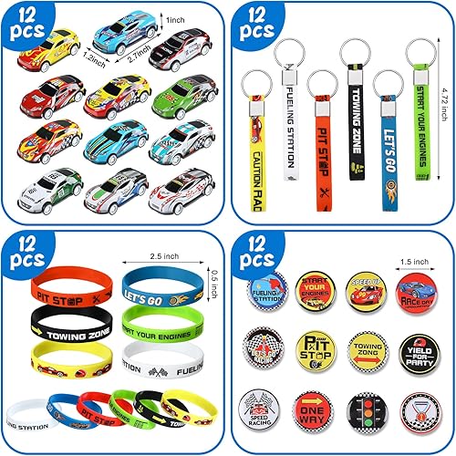 Miniatura 2 de Juego de 98 piezas de suministros de fiesta de autos de carreras, juego de decoración temática de cumpleaños de carreras con mini autos de carreras,