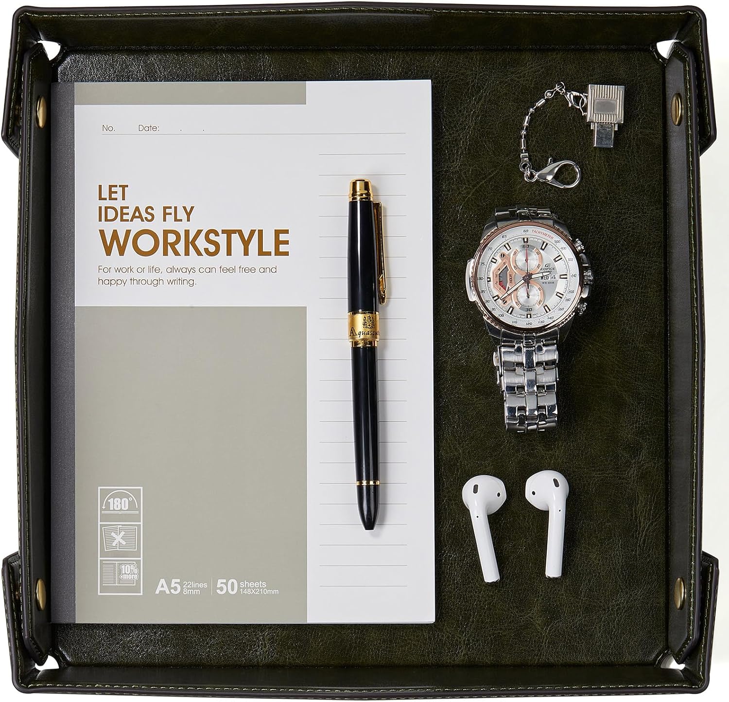 Oversized Leather Catchall Tray for Men, Gentleman's Valet Tray Organizer for Wallet, Keys, Accessories - Deep Classic Brown