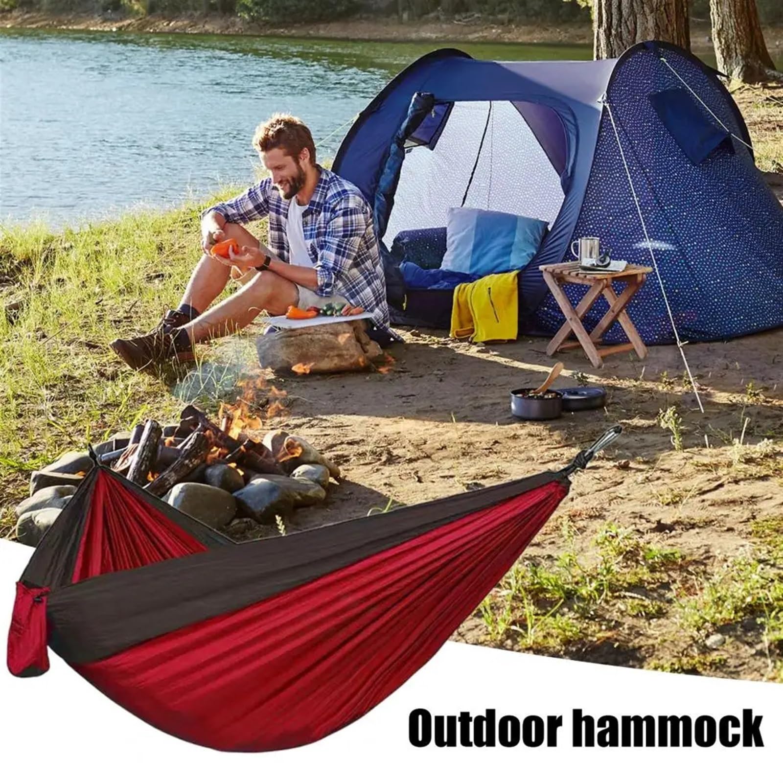 Hamac de Camping Compact et Durable, Portable, avec Une Forte capacité de Charge, for Les Aventures en Plein air, Simple for Le Camping pour la randonnée, Le Camping(Orange)