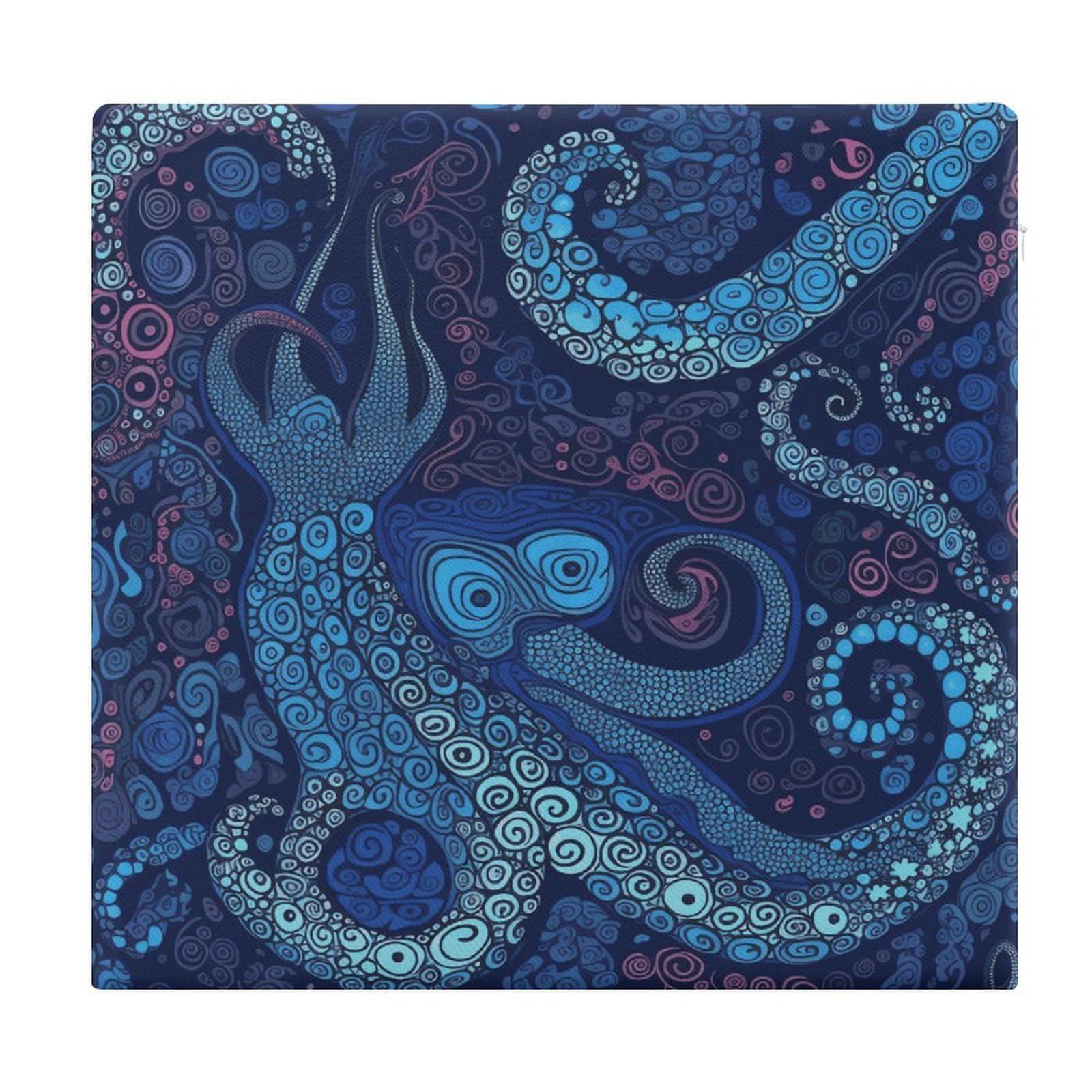 VstaDank Blue Octopus Chair Cushion for Dining Chairs Breathable Square Chair Pads Non-Slip Seat Cushions Memory Foam Pad Floor Pillow for Meditation Or Yoga 13.8”x15”