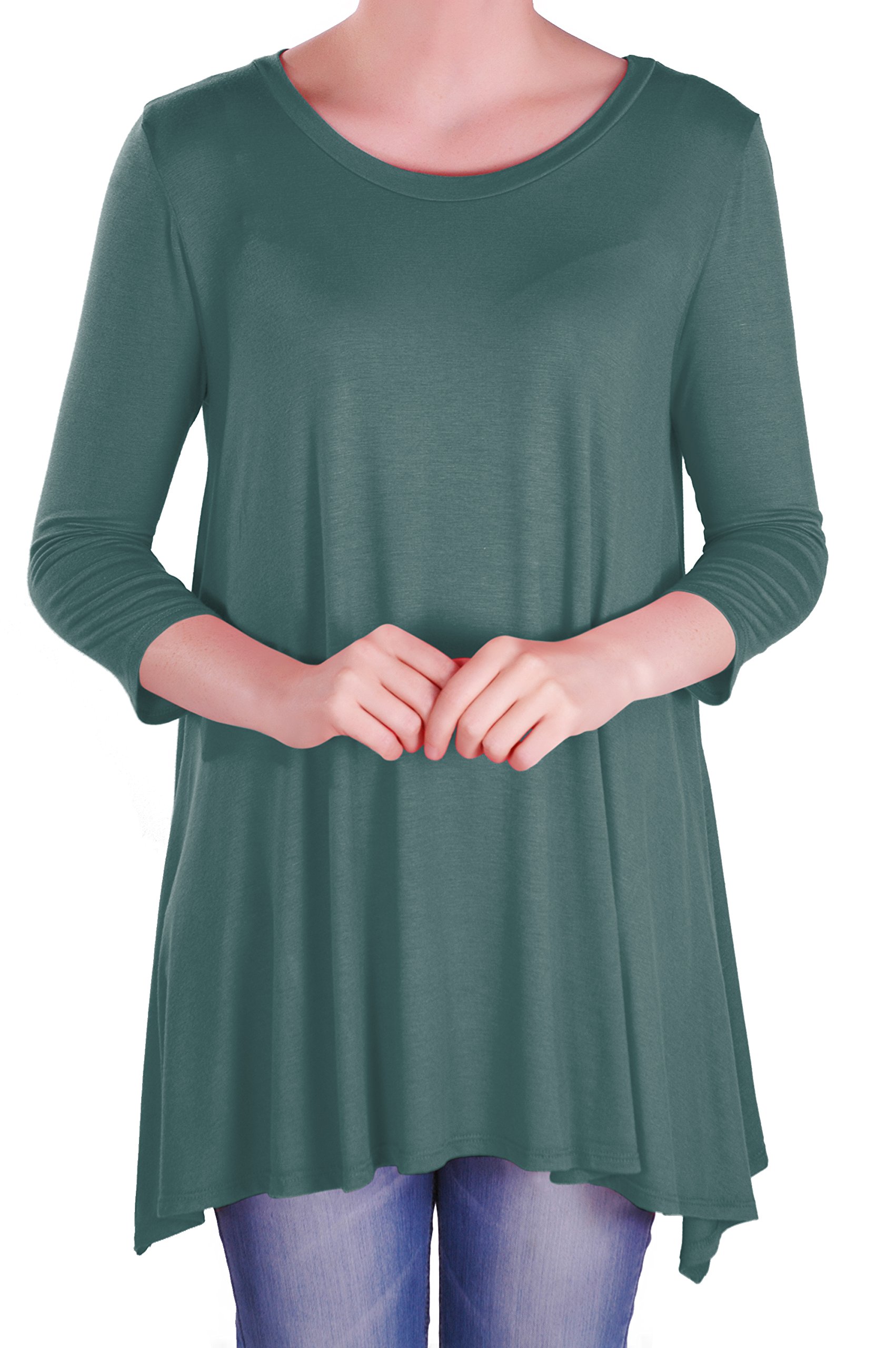 Eye Catch Women's Teal - Reva Round Neck Flared 3/4 Sleeve Tunic T Shirts Tops Blouse Size 22-24