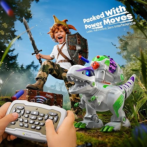 Miniatura 7 de Ruko 8809 Juguetes de dinosaurio para niños, juguetes grandes recargables de control remoto T-Rex, con programable, caminar, rugir, ojos LED y