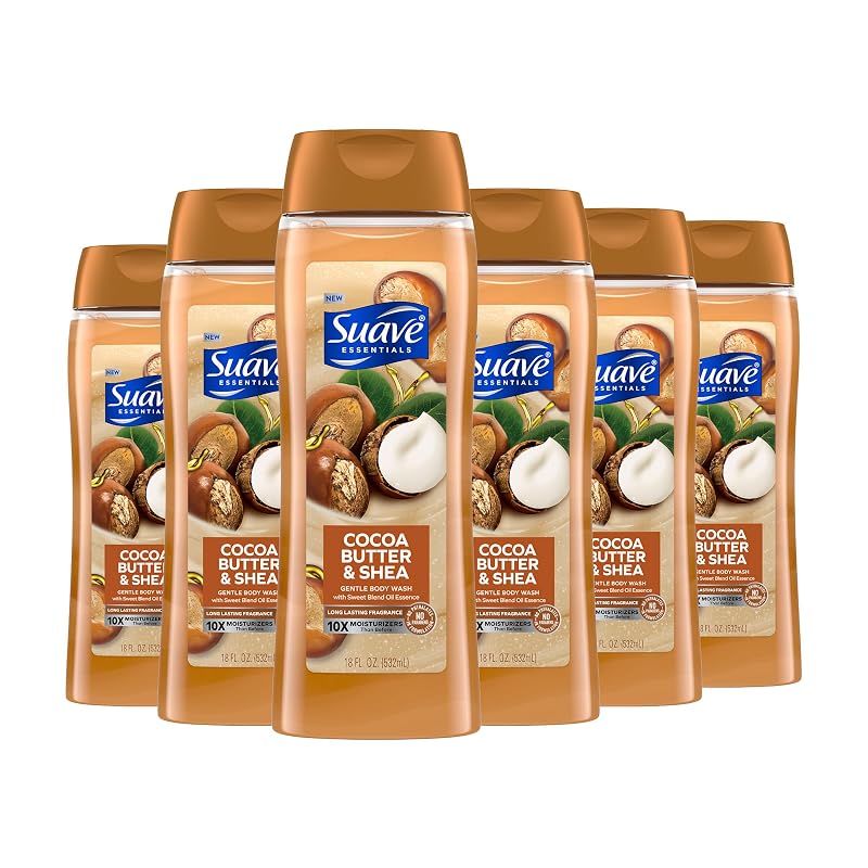 Sabonete líquido corporal Suave com manteiga de cacau, karité e vitamina E, sem parabenos e ftalatos, pacote com 6 de 532 mL