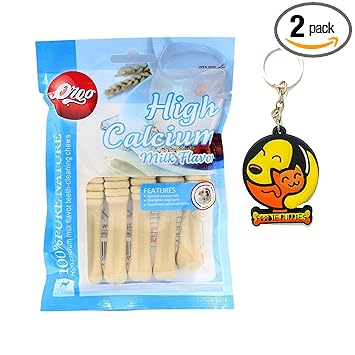 Foodie Puppies Calcium Milk Flavor Dog Cleaning Teeth Bone Dental Snack Toothbrush Shape with Free Key Ring, 90 g-Pack of 2