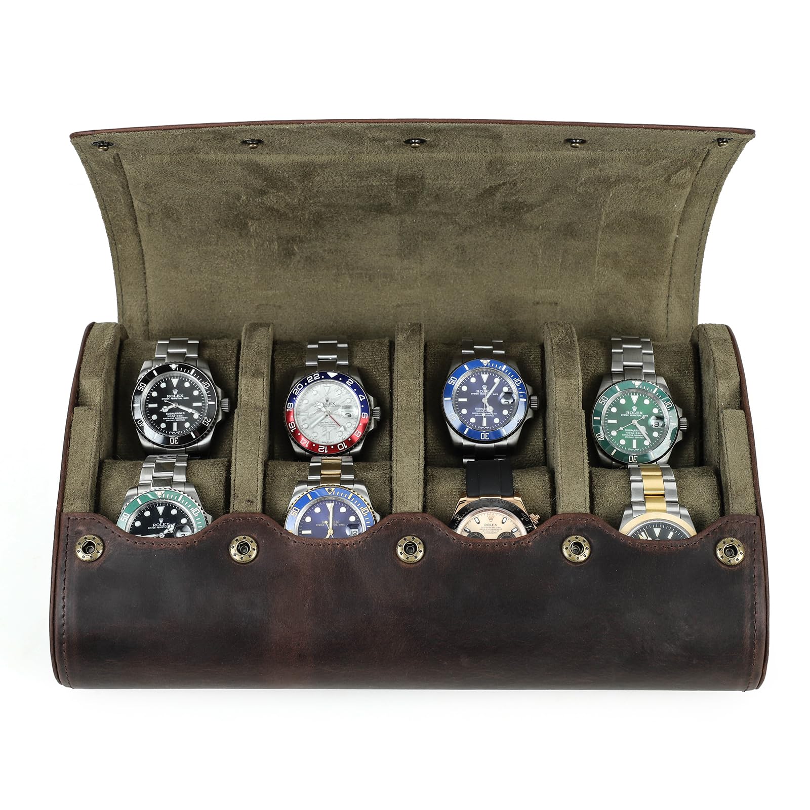 CONTACT'S FAMILY Caja de reloj de cuero, elegante estuche de almacenamiento para 8 relojes, organizador redondo de viaje, con cojines extraíbles (café)