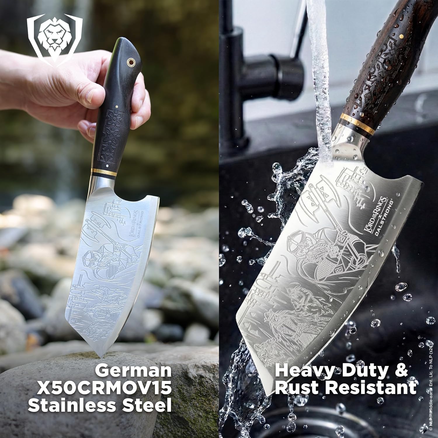 Dalstrong Meat Cleaver Knife - 6 inch - Lord of the Rings™ Edition - Official Licensed Collection - Drawrves Gimli - Premium German X50CRMOV15 Steel - Ebony Wood Handle - Leather Sheath