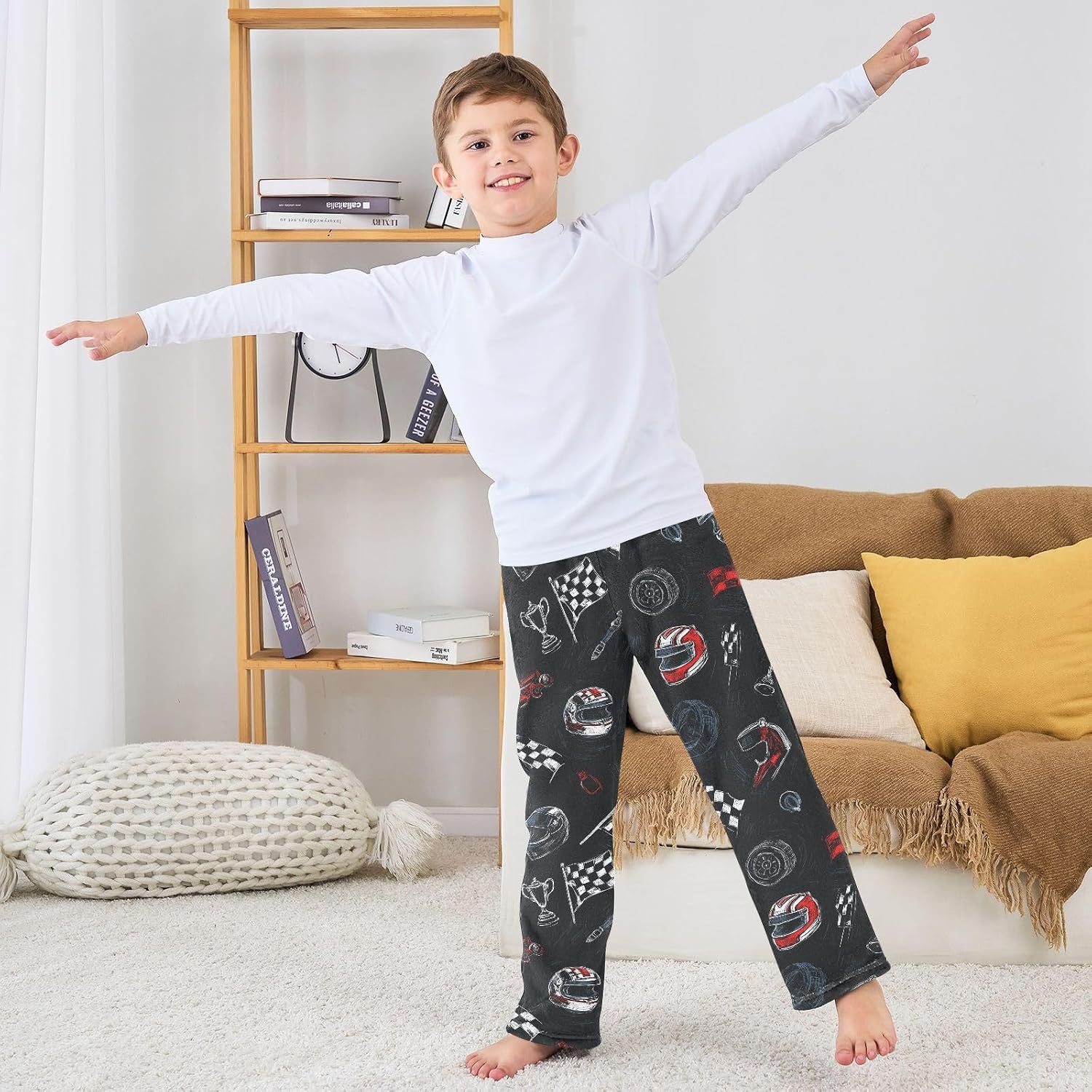 Race Car Hand Draw Boys Pants for Kids Fleece Bottoms Long Jogger Pants Trousers with Pockets Size 6-14Y