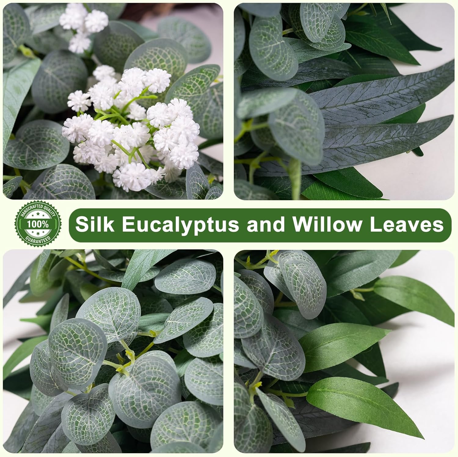 Eucalyptus Wreath for Front Door All Seasons, 20-22" Spring Summer Silk Greenery Wreath for Porch Wall, Artificial Farmhouse Home Decor for Indoor Outdoor