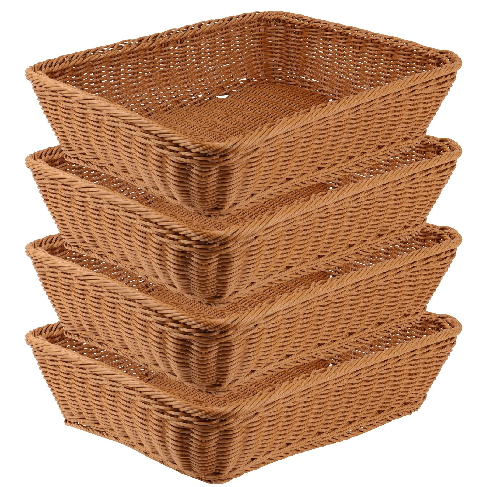 WONGWAI Lot de 4 corbeilles à pain en osier synthétique de 30,5 cm pour fruits, nourriture, légumes