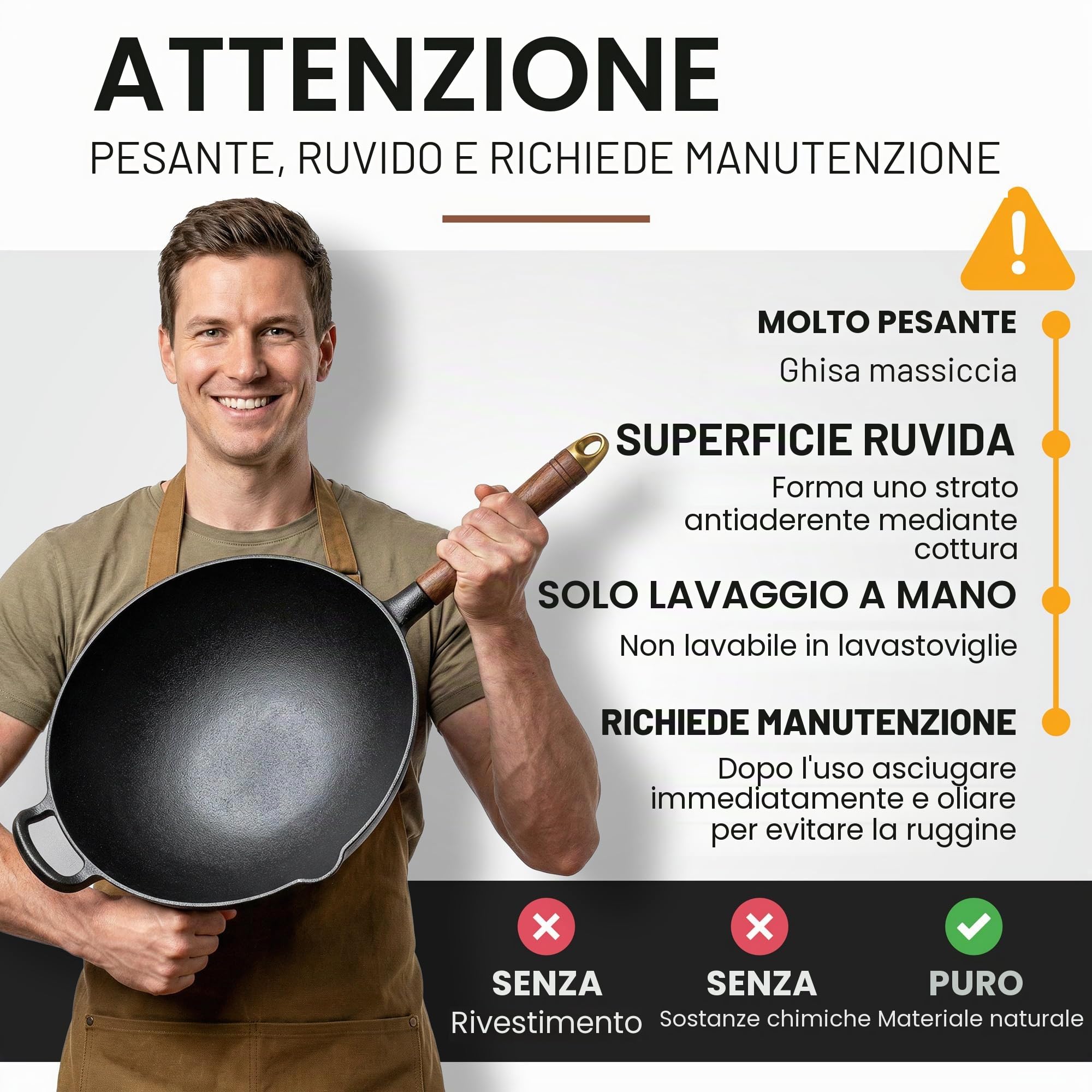 na Friedewald - Wok in ghisa con coperchio, adatto a piani cottura a induzione, 33 cm, 5 l, adatto a tutti i piani cottura, grande padella da griglia e cottura, rivestimento antiaderente