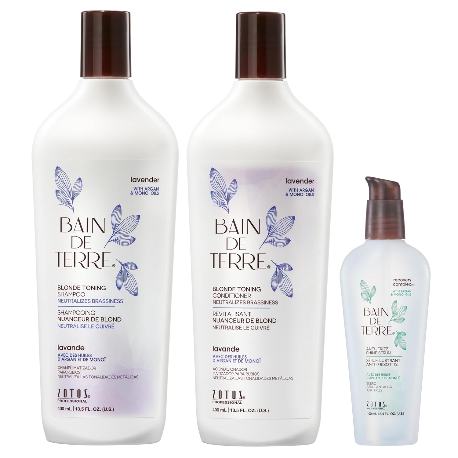 Bain de Terre Lavender Blonde Toning Conditioner, Neutralize Brassy Tones for Cool Blonde, Highlighted or Gray Hair, with Argan & Monoi Oils, Paraben-Free, Vegan,13.5 Fl Oz