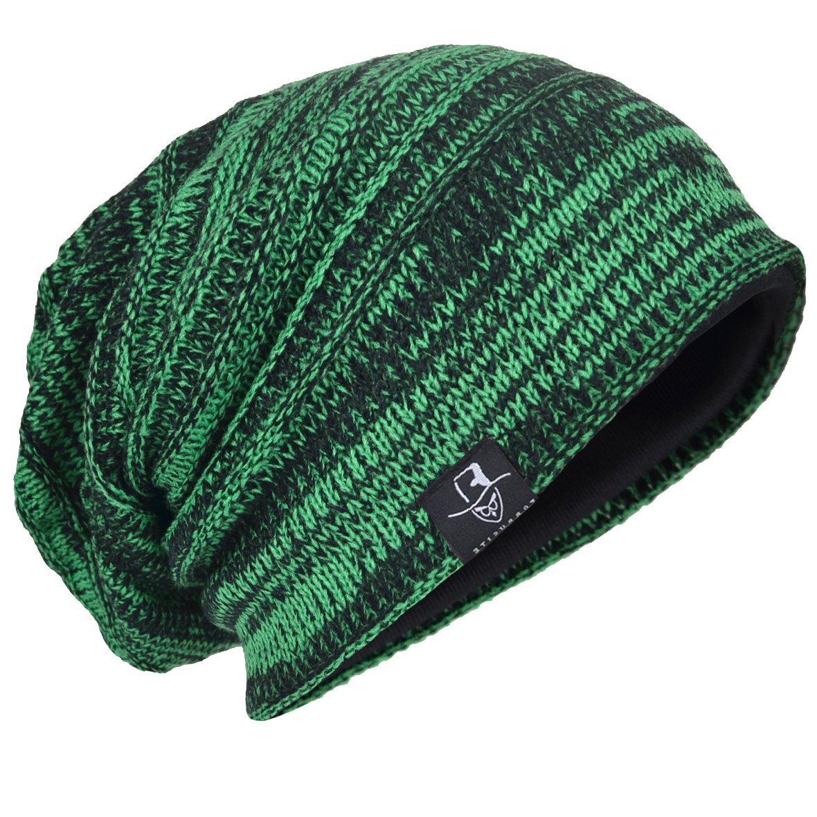 Hisshe Men's Green Knit Beanie Slouch Baggy Skull Cap Vintage Long Hip-Hop Winter Hat (Green)(Size:m)