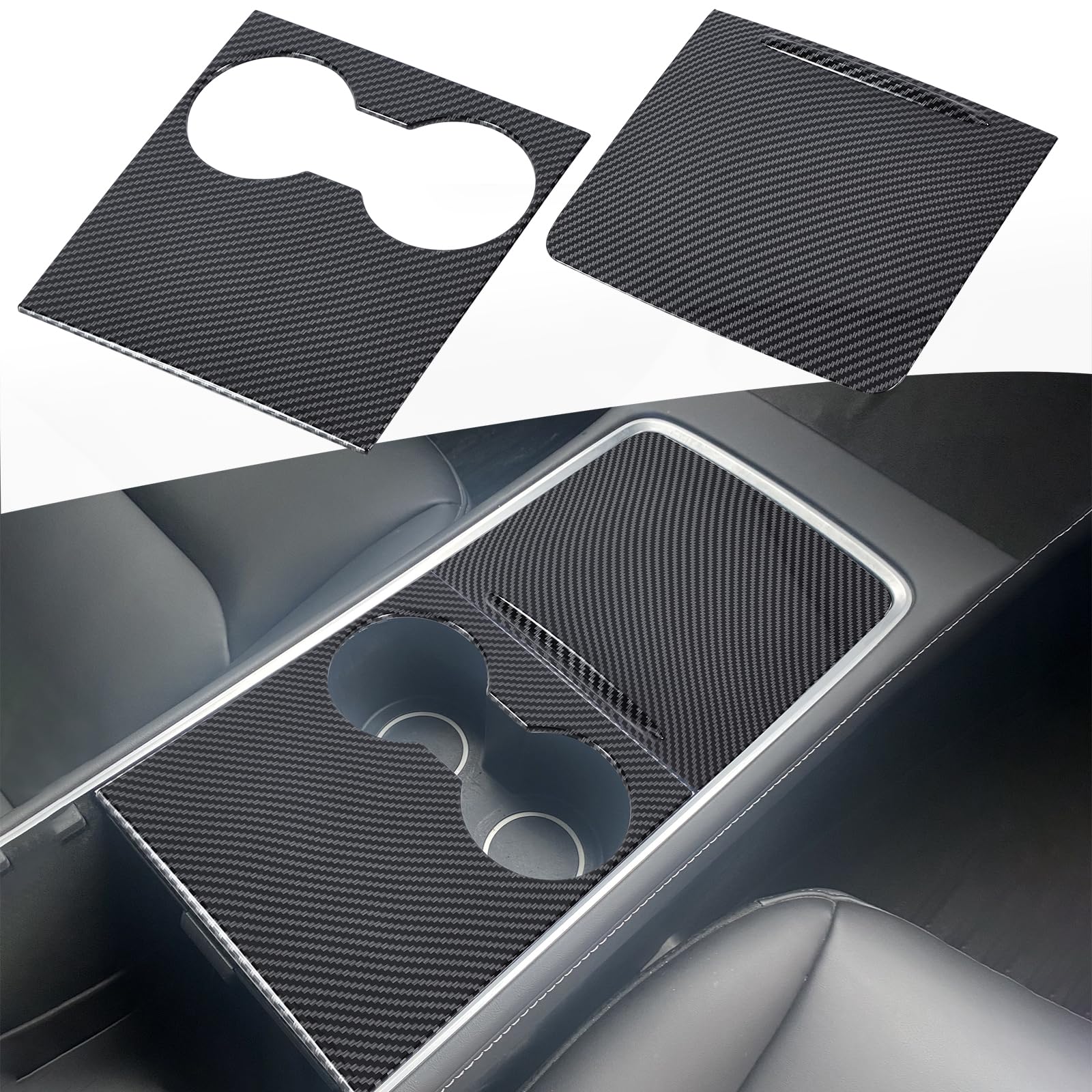 Tesla Model 3 Model Y 2021 2023 Center Console wrap kit, ABS Carbon Fiber Center Control Panel, Tesla Accessory Interior Trim wrap kit (High-Gloss Carbon)