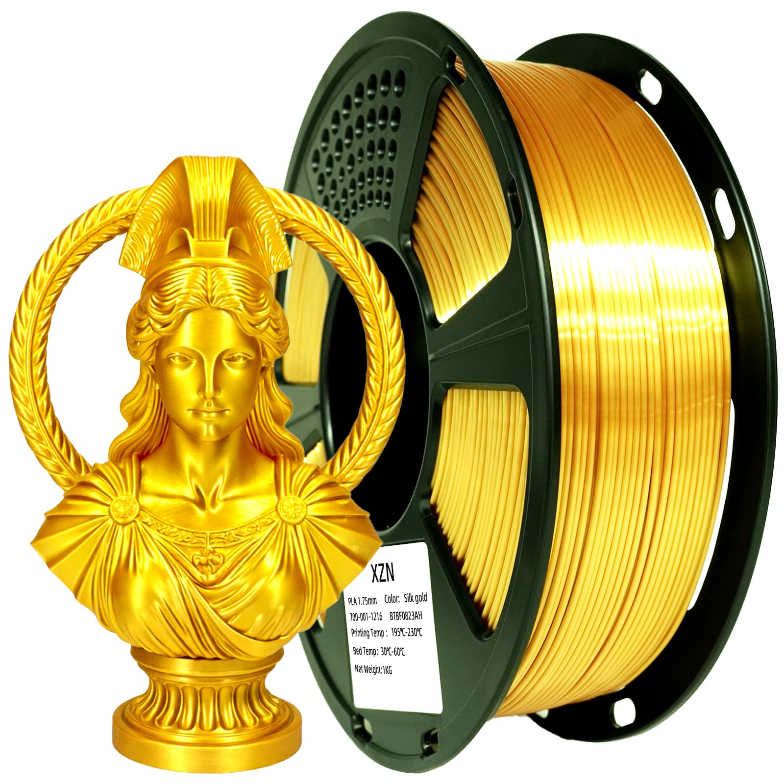 Silk PLA Filament 1.75mm, Metal-Like Shiny Gold PLA Filament 1kg (2.2lbs) 1 Spool, Dimensional Accuracy +/- 0.02mm, Neatly Wound, No Clogs/Bubbles, Vacuum Sealed, Fit Most FDM Printer, Silk Gold