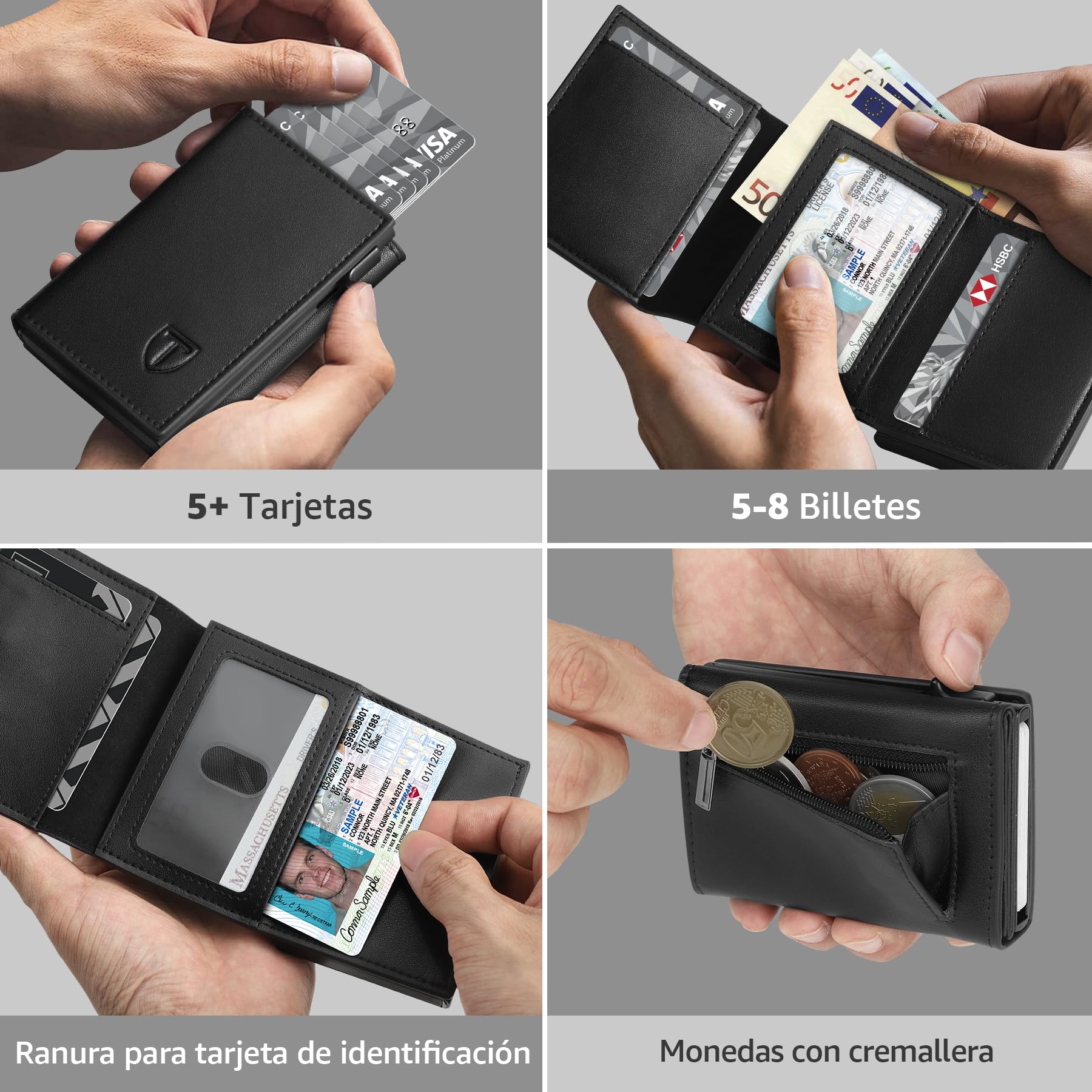 TENBST Cartera Hombre Cuero Tarjetero RFID Bloqueo Pequeño