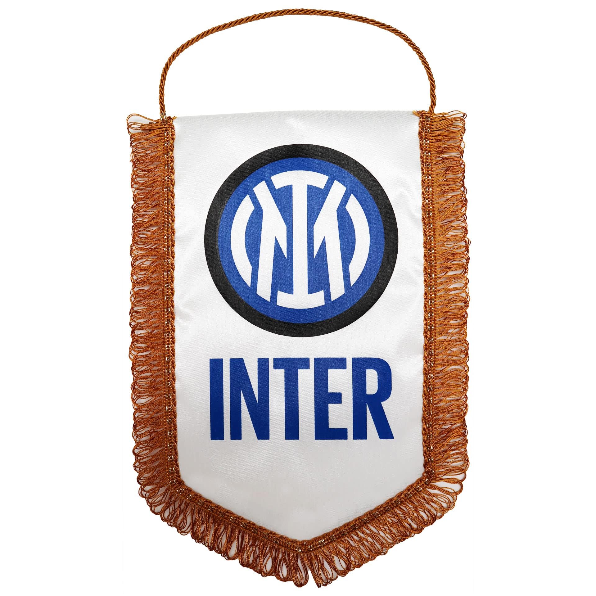Giemme srl 20 x 28 cm Pentagonal Flag for Inter International Logo Gold Fringe Official Product