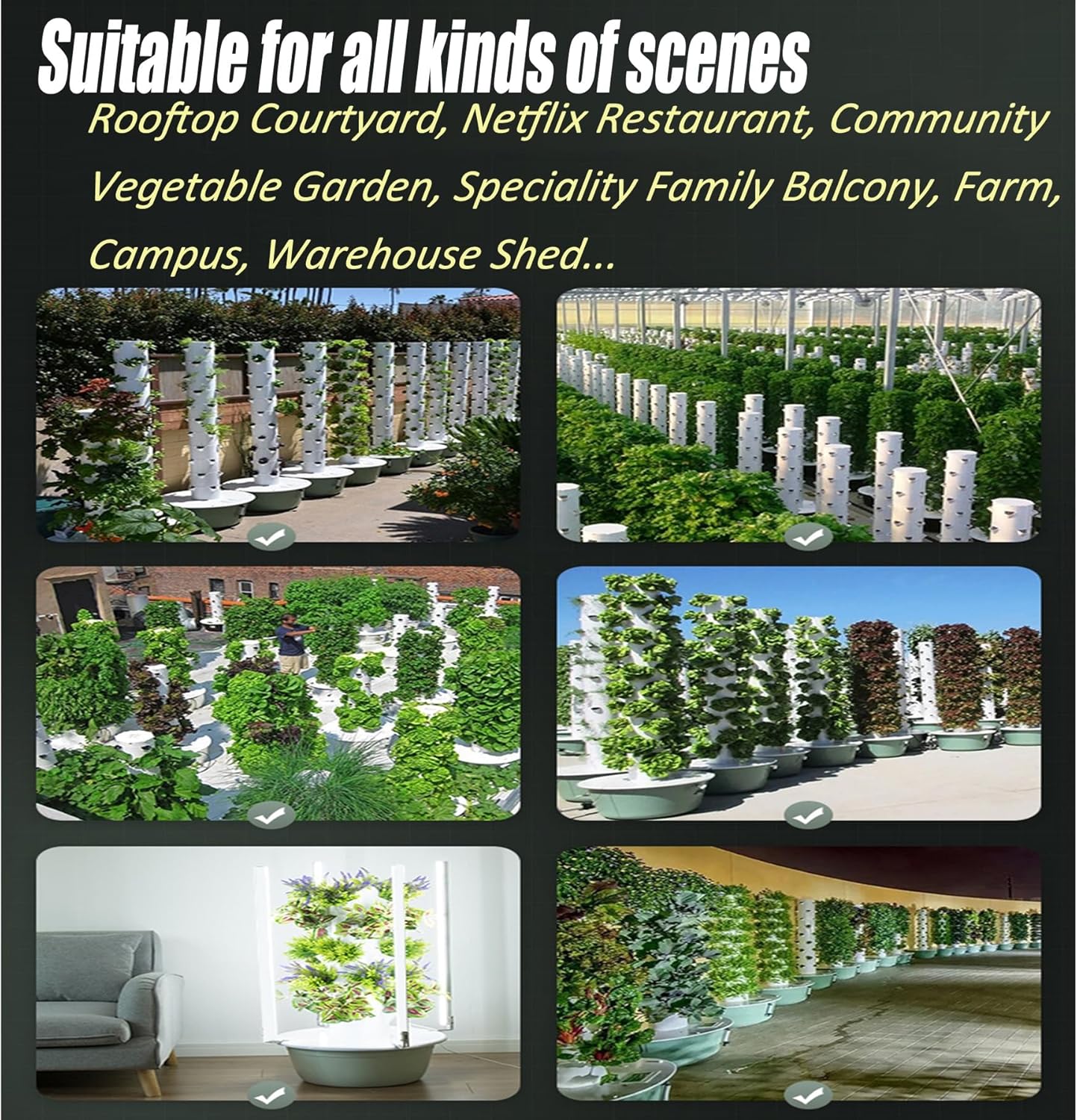 5/7/9 Tier Outdoor Indoor Hydroponic Grow Kit Hydroponics Growing System, Tower with LED Grow Light, for Gardening Lover,7Tier (with Light)