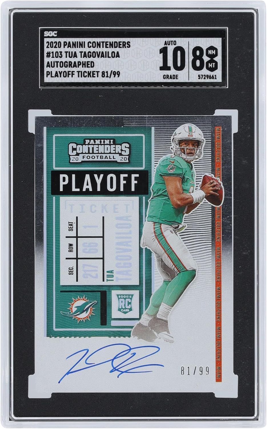 Tua Tagovailoa Miami Dolphins Autographed 2020 Panini Contenders Playoff Ticket #103#81/99 SGC Authenticated 8/10 Rookie Card - Football Slabbed Autographed Rookie Cards