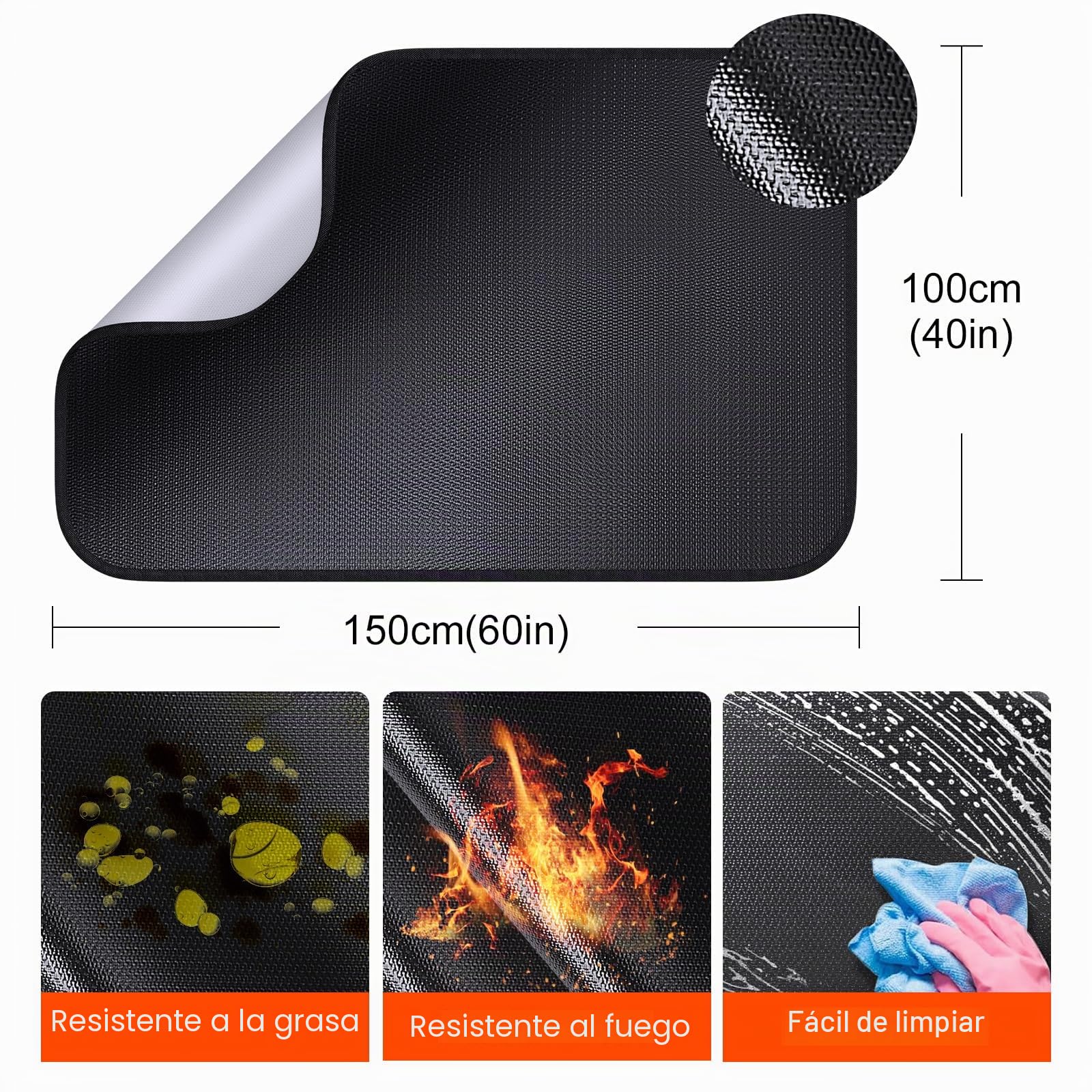 Base ignífuga | Tapete protector plegable de 100 * 150 cm | Tapete protector para el suelo | Tapetes para parrilla | Tapete para el suelo | para parrillas de barbacoa, estufas, suelos, césped