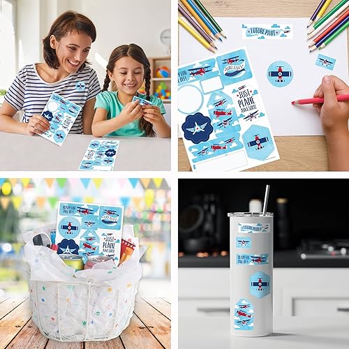 Miniatura 5 de Big Dot of Happiness Taking Flight - Avión - Juego de calcomanías vintage para baby shower o fiesta de cumpleaños, 12 hojas, 120 calcomanías