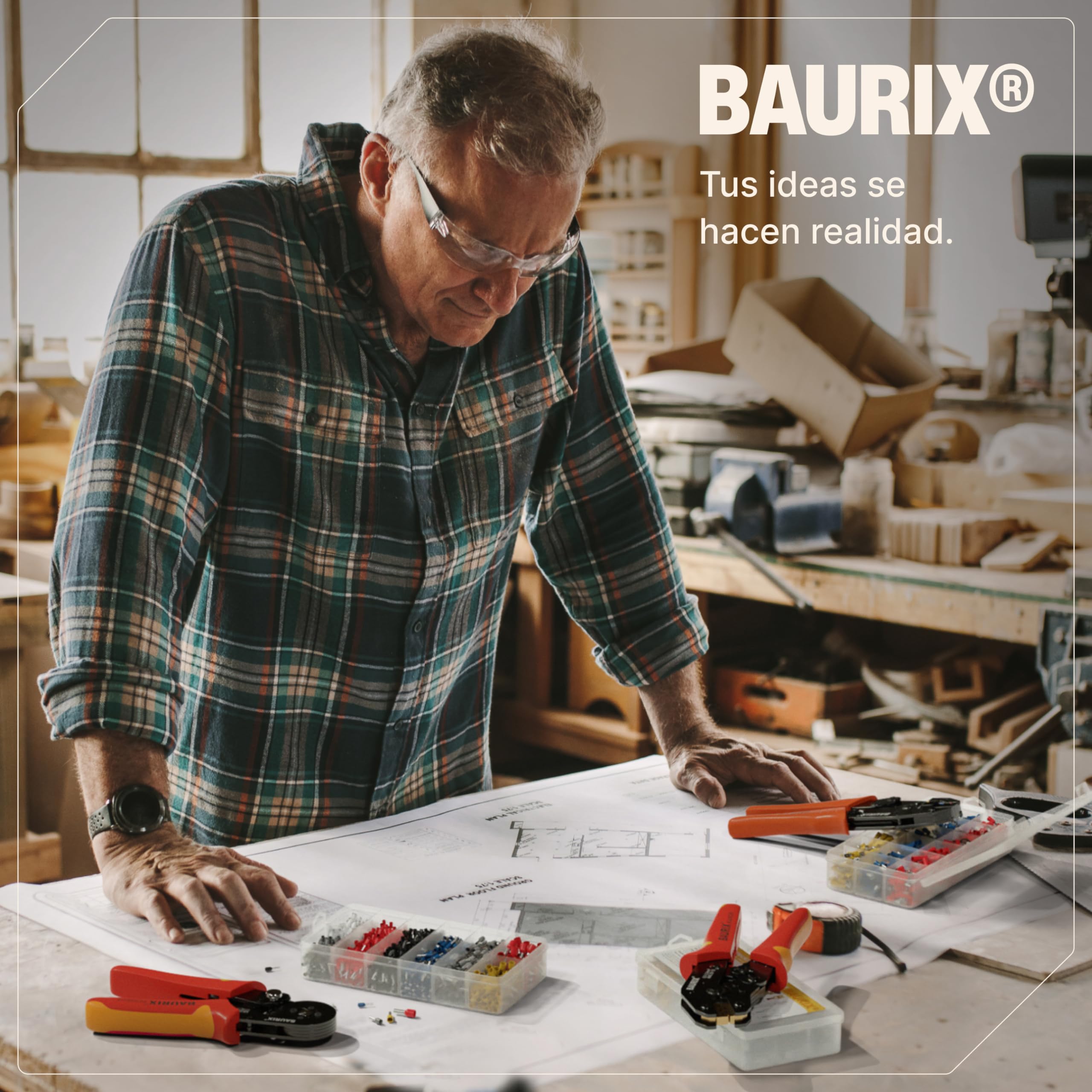 BAURIX® Crimpadora Terminales Eléctricos Kit 1800 punteras 0,25-10 mm² Autoajustable