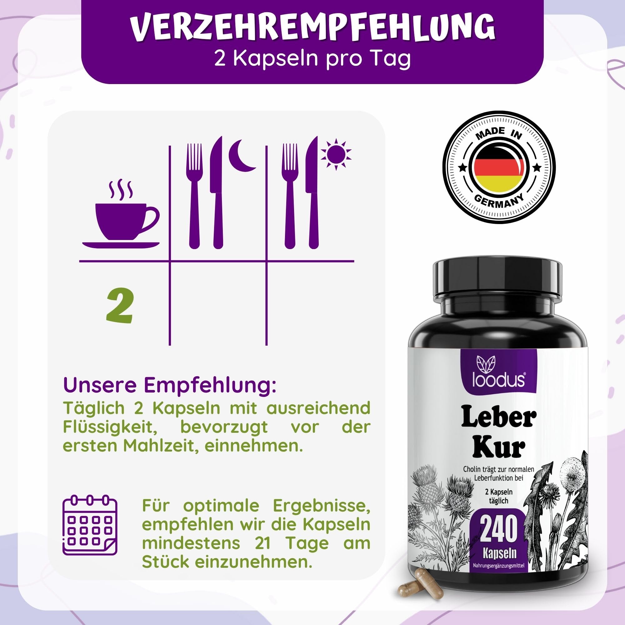 Leber-Kur Kapseln - Leber-Komplex Mariendistel Artischocke Löwenzahn Cholin