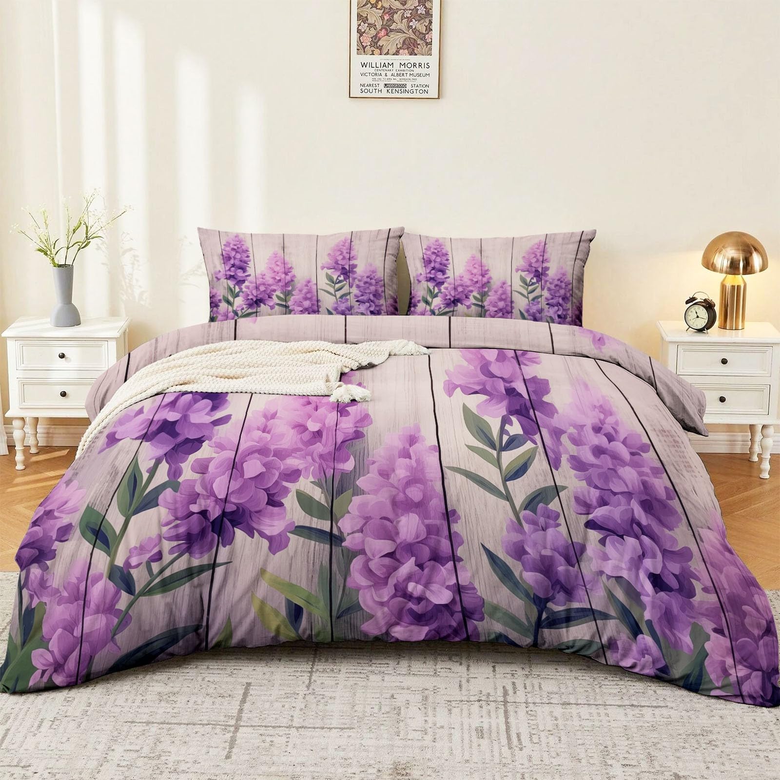 Generisch 3-częściowy komplet pościeli 155 x 220 cm, pościel Verträumt Retro Iris z 2 poszewkami na poduszkę 80 x 80 cm, z mikrofibry, z zamkiem błyskawicznym, nie wymaga prasowania i miękka