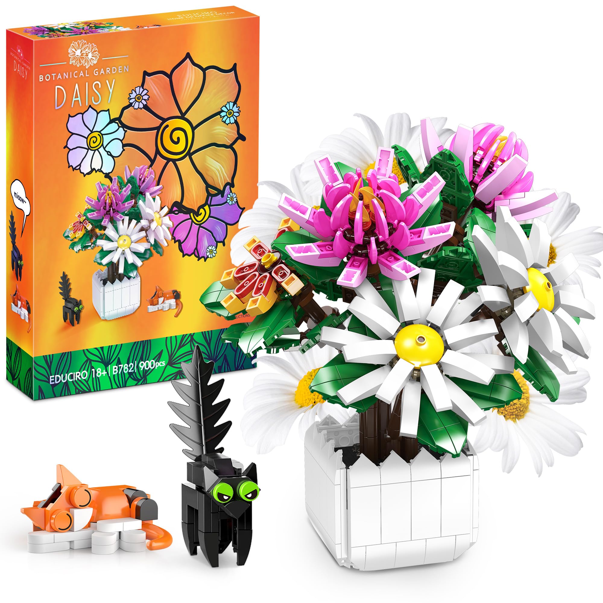 Flowers Bouquet Building Set for Adults and Kids, Daisy Flower