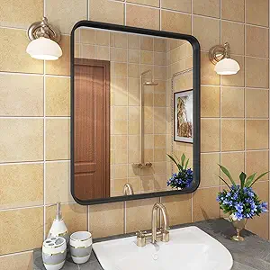 VANLIO 16x20 Black Bathroom Mirror for Wall, Matte Black Metal Framed Vanity Mirror, Rectangular Modern Wall Mirror, Anti-Rust, Shatterproof, Round Corners(Horizontally/Vertically)