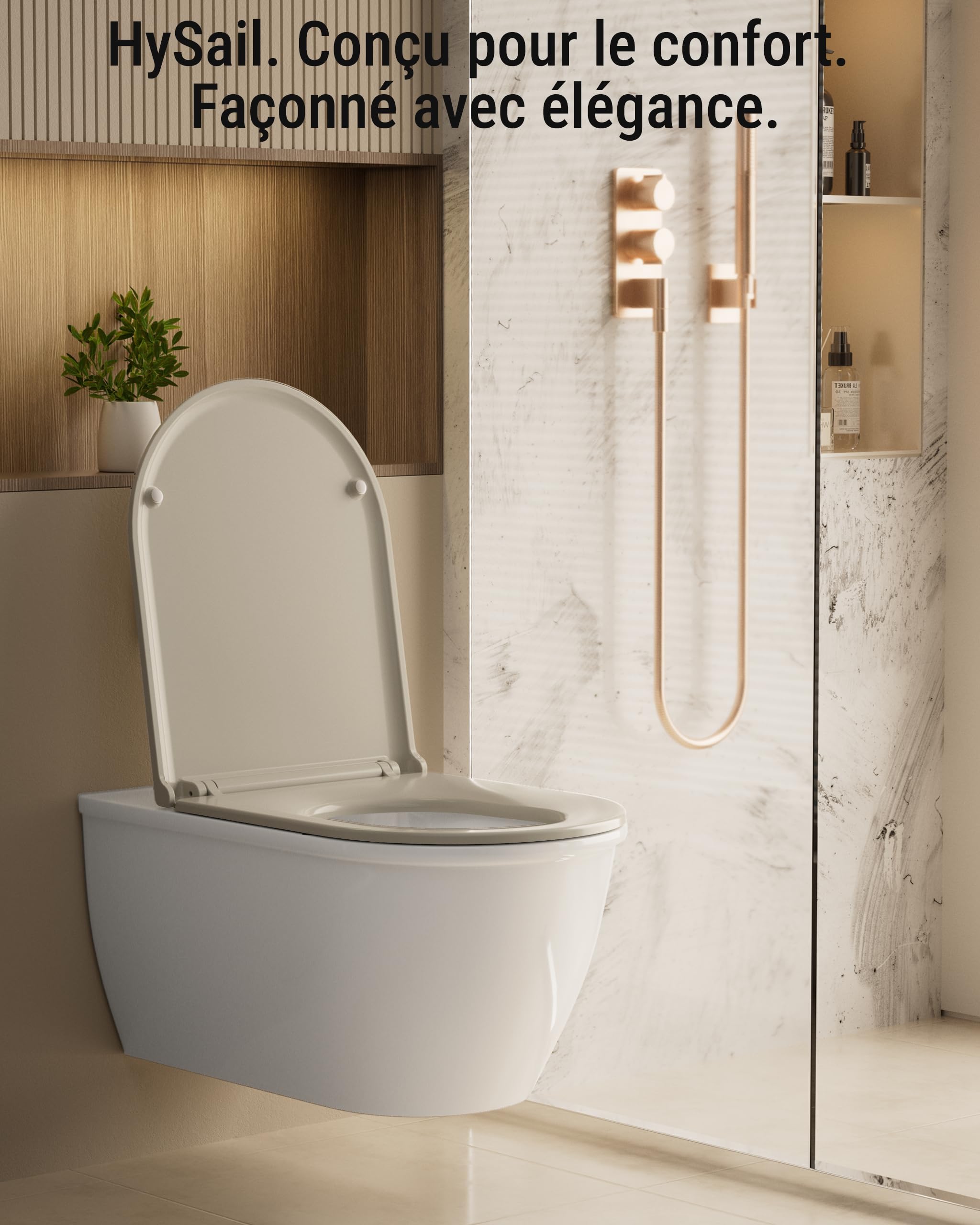 HySail Abattant WC avec Frein de Chute – Durable, Écologique, Résistant à la Décoloration, Abattant WC Clipsable pour Nettoyage Facile, Taille 46,3 x 36,0 cm, Forme D Universelle