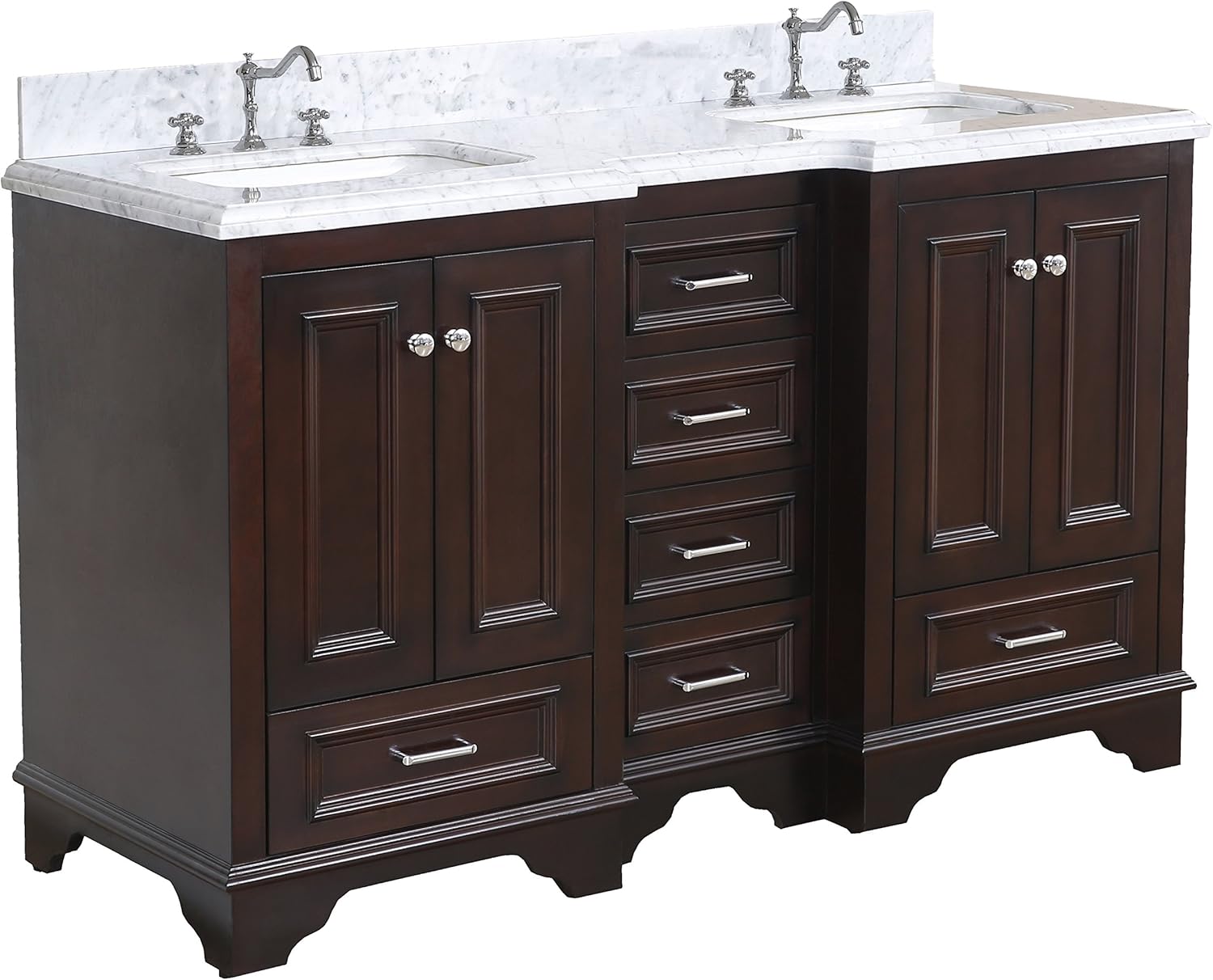 Nantucket 48-inch Bathroom Vanity (White/Carrara): Includes White Cabinet with Authentic Italian Carrara Marble Countertop and White Ceramic Sink