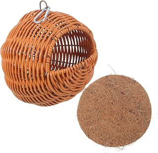 SHINEOFI Bird Cage Nesting Material with Coconut Fiber Pad, Hangable Imitation Rattan Bird Nest for Parakeet, Canary, Budgie - Small Hanging Bed Hammock Hideout for Indoor Cage Use