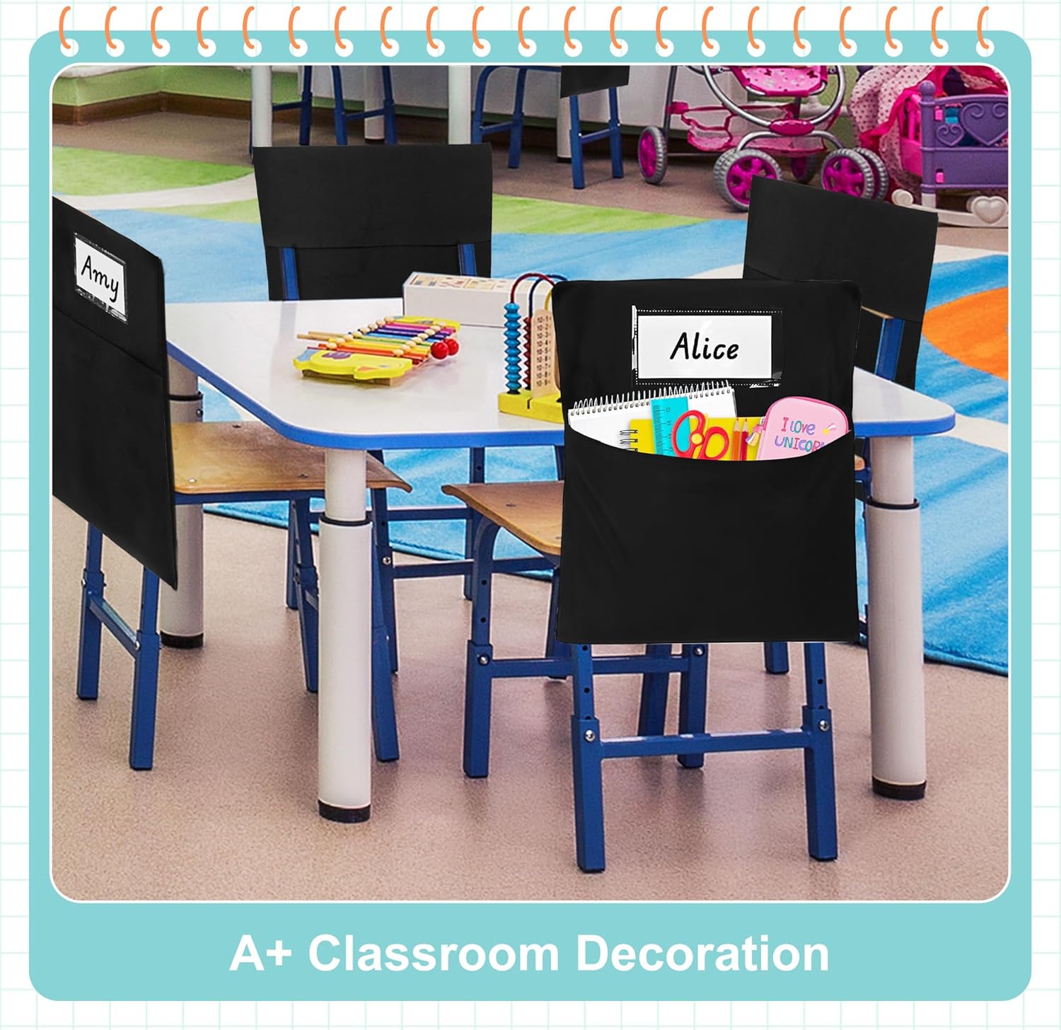 Classrooms Chair Pockets, 24 PCS Sturdy 18"x20" Chair Bags for Classroom Chairback Pockets with Name Tags Storage for Supplies Classroom Organization Fits Most Student Chairs K-2 Teacher Essentials