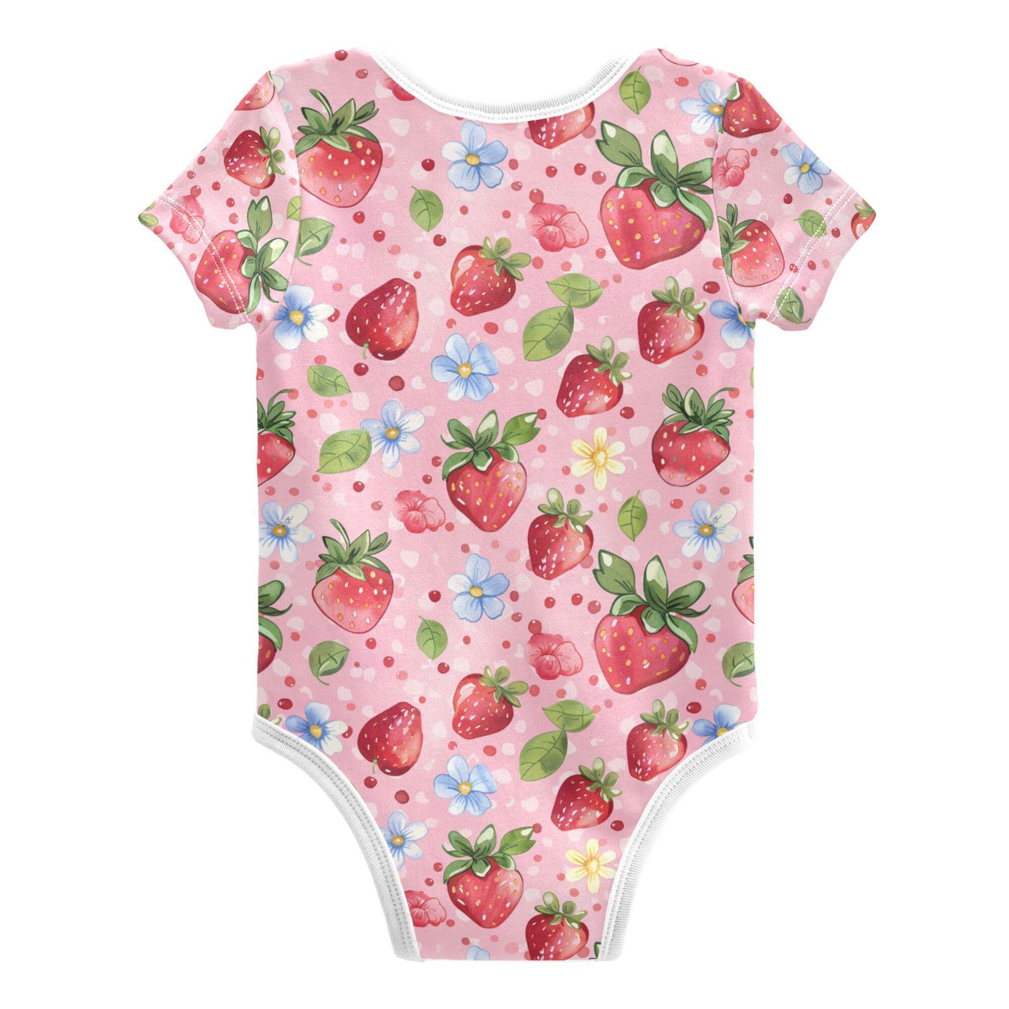Wudan Cute Strawberries and Blue Flowers Pink Boys Clothes Summer Cotton Months Girls Clothes for Month Baby 6M