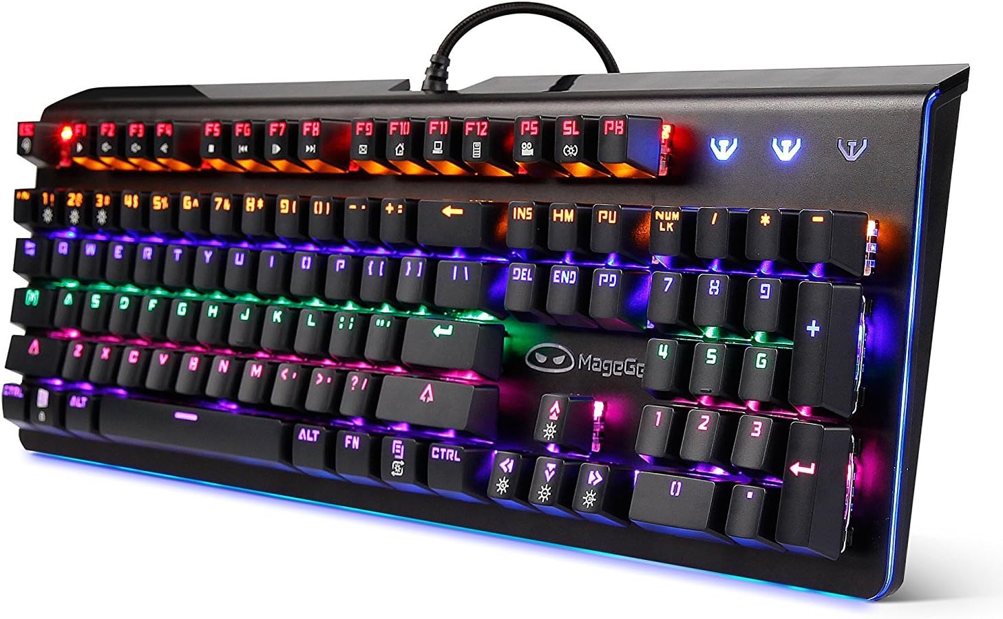 SADES New Updated PC Keyboard,MK1 USB Rainbow Backlit Mechanical Gaming Keyboard with Blue Switch Adjustable Palm Rest for Computer Laptop in Black