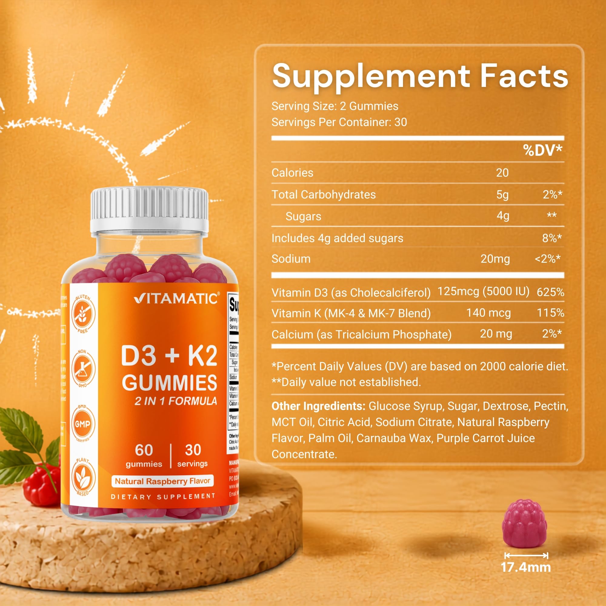 Vitamatic Vitamin D3 + K2 Gummies 60 Count - 2 Pack — Amazon image 2
