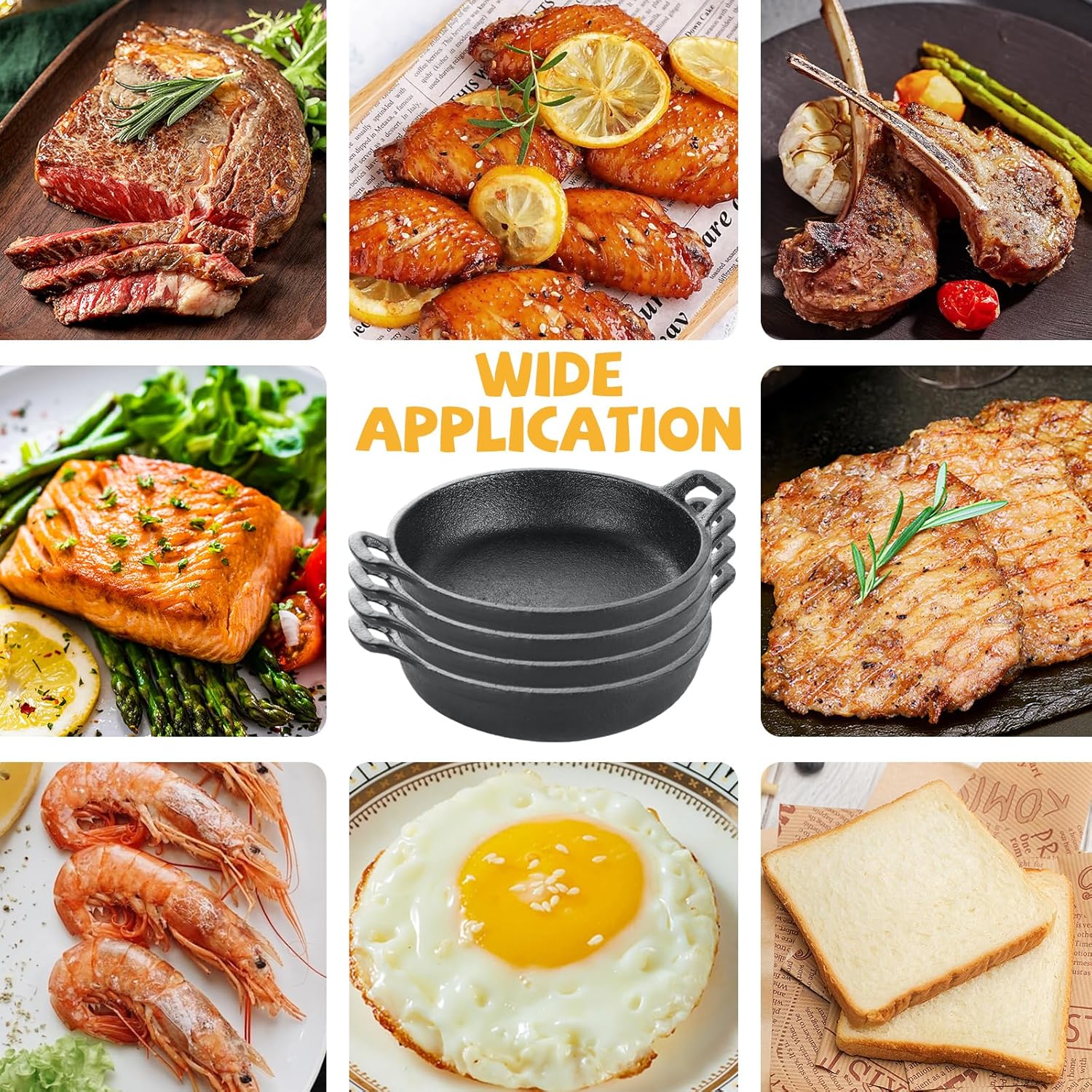4 Pack Mini Cast Iron Skillet, 6.3 x 6.3 x 1.5 Inch Small Cast Iron Frying Pan with Handle, Pre-Seasoned Cast Iron Skillet Set, Black Casserole Dish for Kitchen, Indoor, Outdoor, Picnic