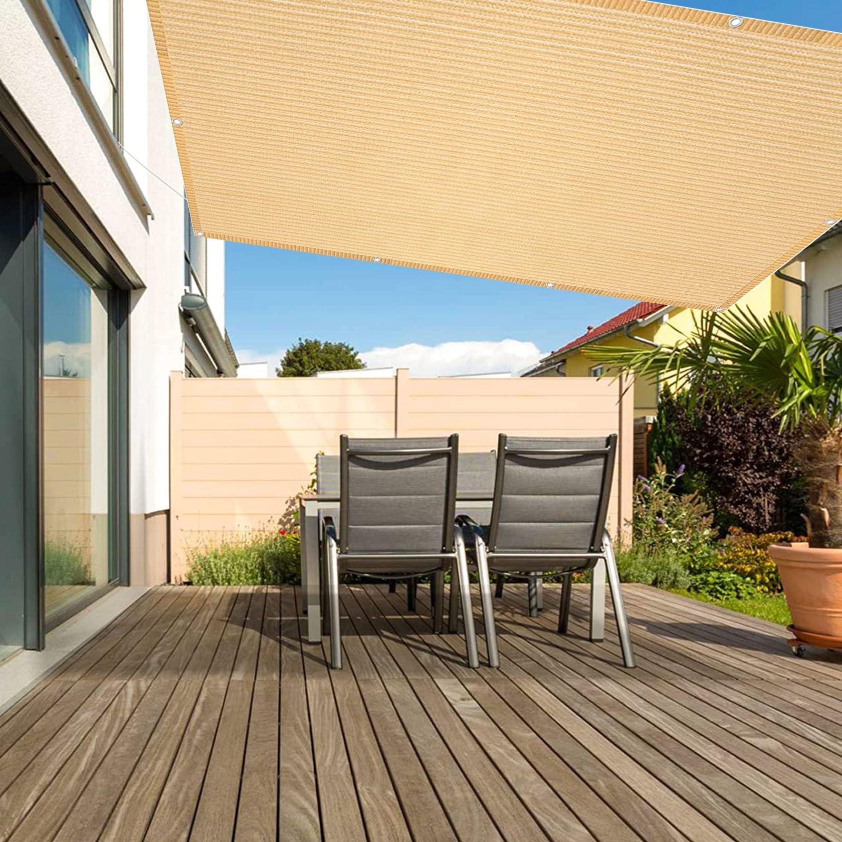 Voile d'ombrage rectangulaire 4.5x5.5m sable pour jardin et extérieur