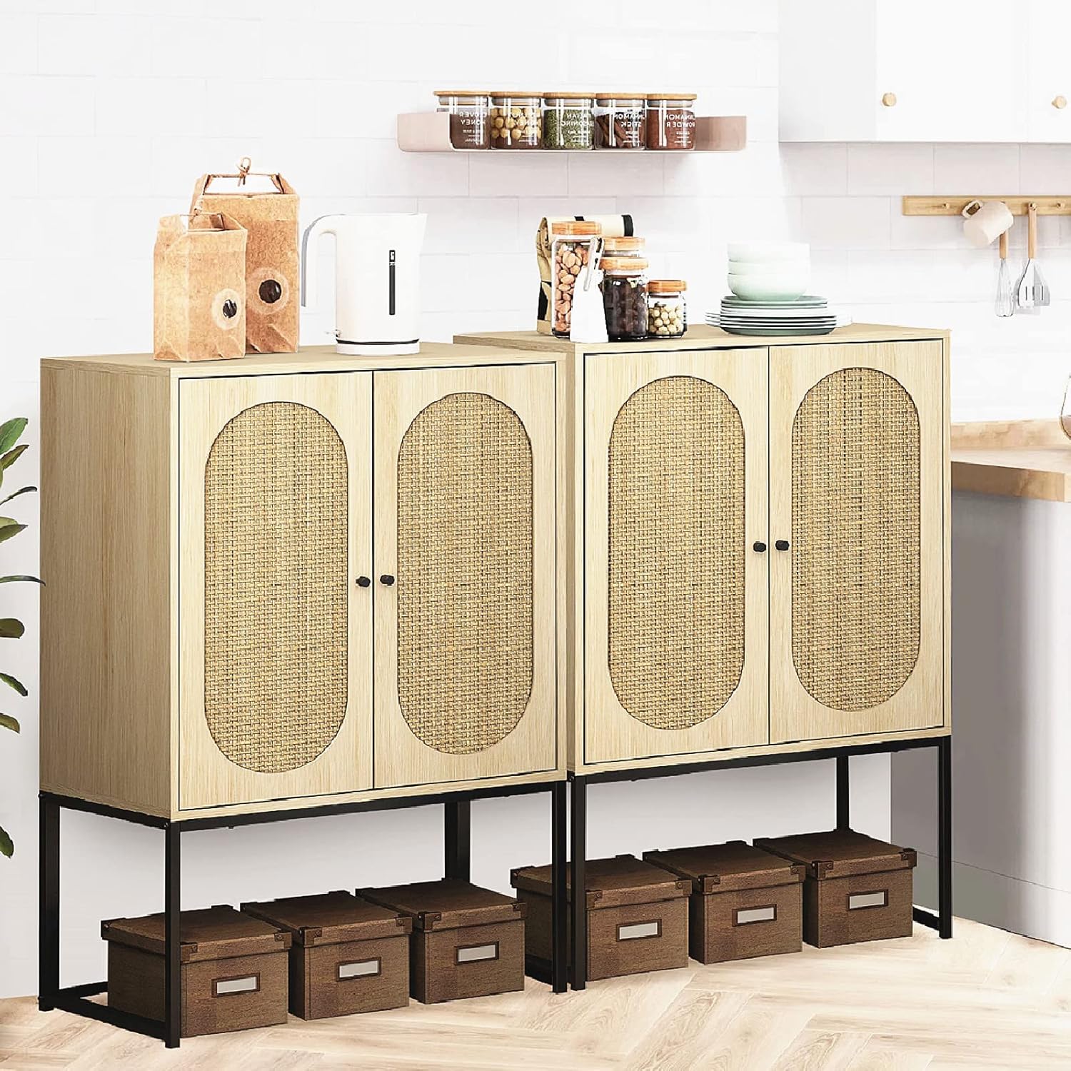 DKLGG Rattan Sideboard Buffet Set of 2, Kitchen