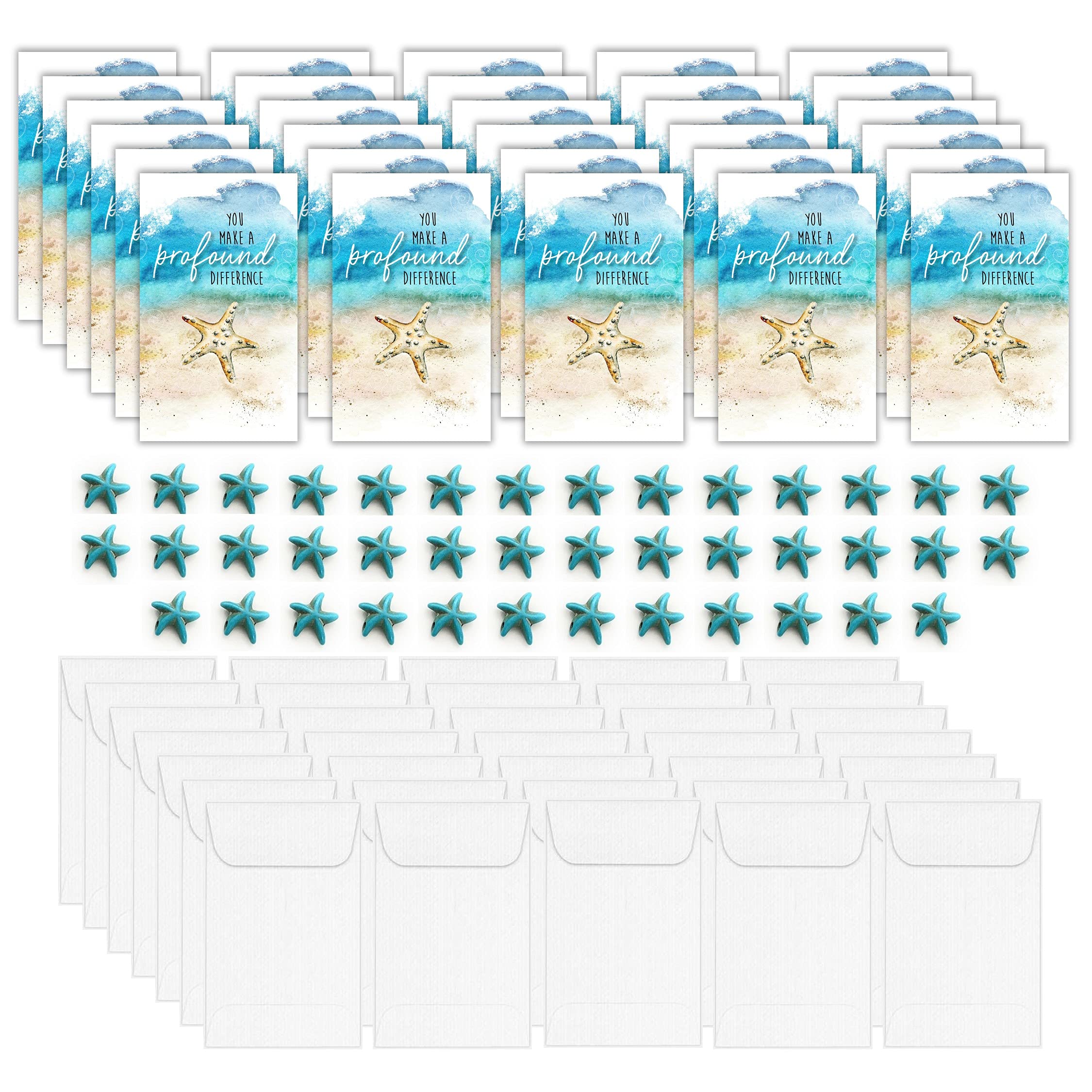 Smiling Wisdom30 Bulk Gifts - Starfish Story Appreciation Greeting Cards Turquoise - Employee Staff Teachers Volunteers - 90pcs - Starfish White Envelopes