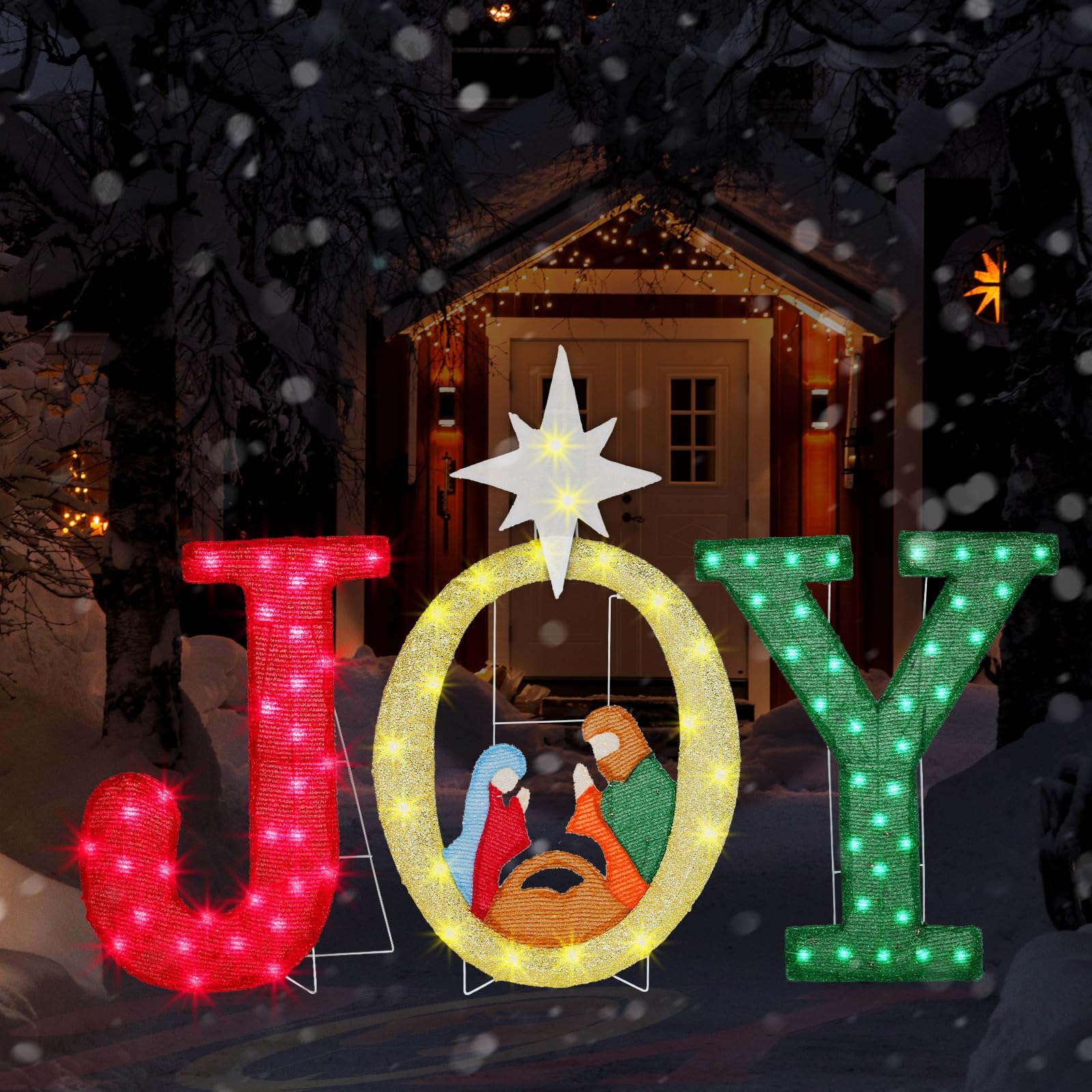 Crèche de Noël lumineuse LED grand panneau étanche pour pelouse