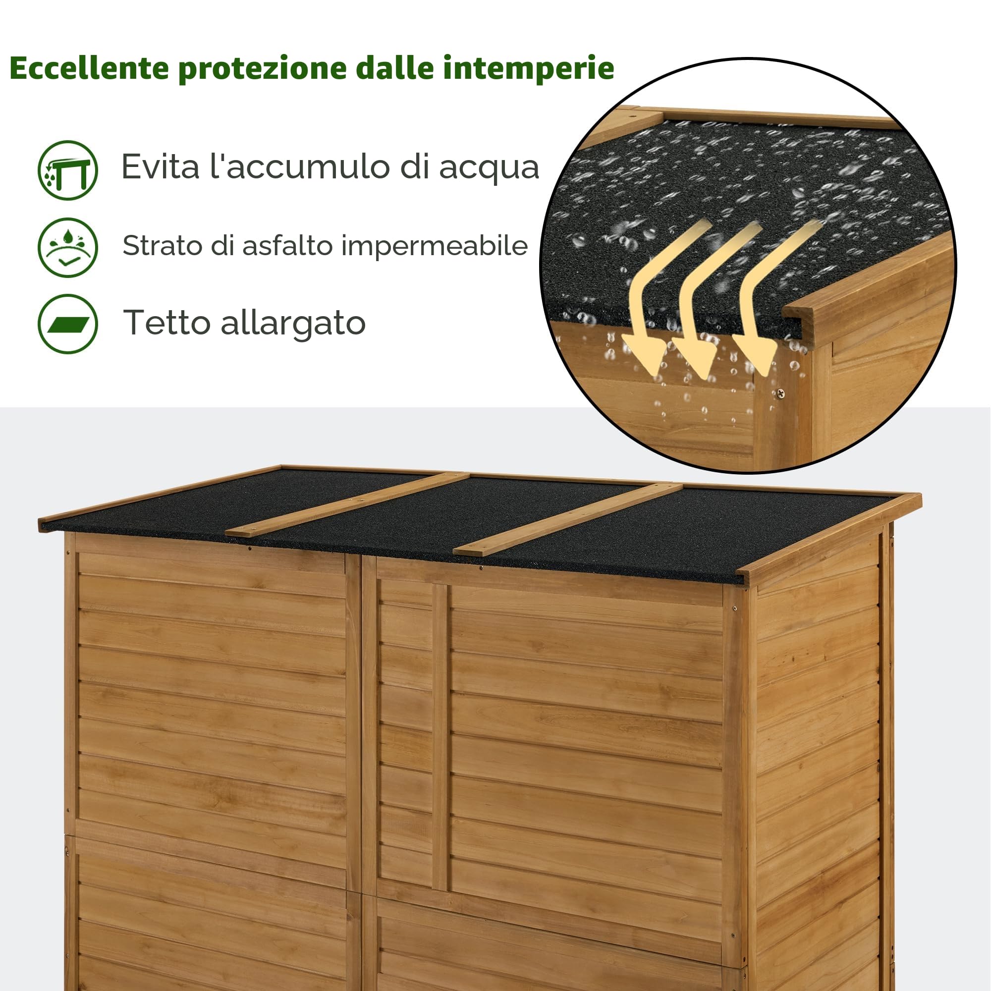 M MCombo casetta da giardino casetta per attrezzi in legno resistente alle intemperie, casetta da giardino da esterno impermeabile walk-in, per area esterna balcone terrazza 73×144×185 cm (natura)