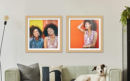 Miniatura 3 de Marco de madera natural de 16x16 con paspartú blanco  Marco de 19x19 con paspartú para 16x16  Muestra tu impresión bajo protector frontal de