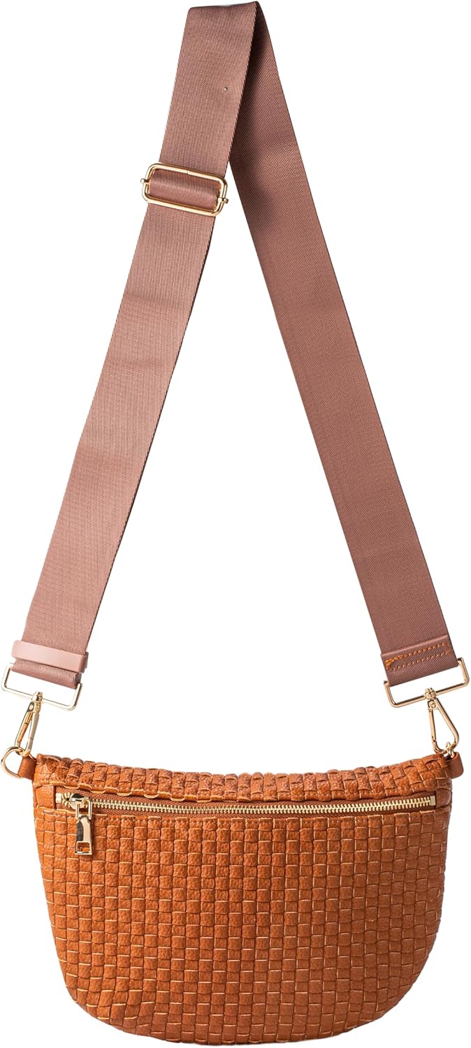 Woven Crossbody Bag for Women, Checkered PU Bum Bag Sling Purse with Adjustable Strap for Travel, Festivals
