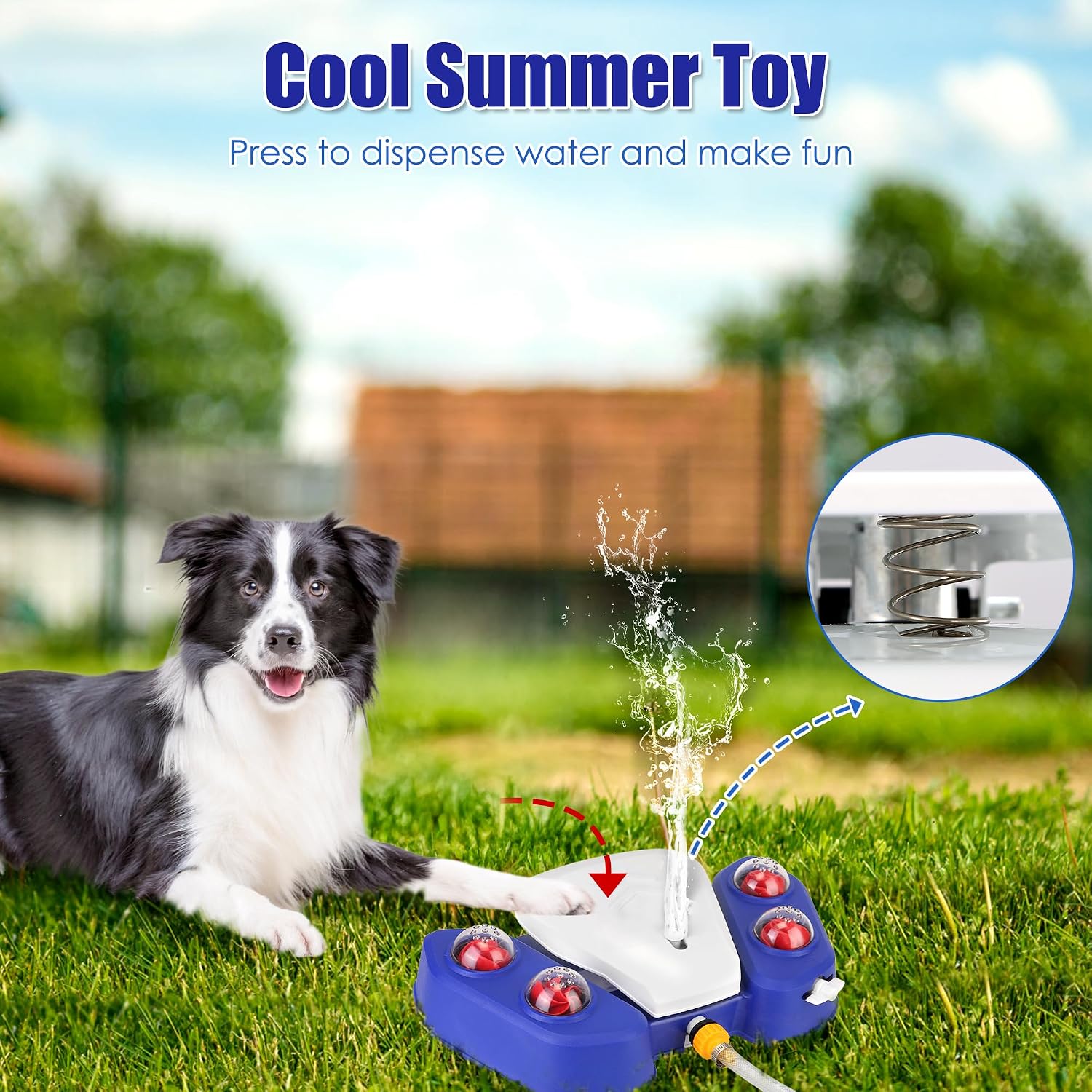 Dog Water Fountain Step On, Outdoor Paw Activated Water Fountain for Dogs, Paw Activated Drinking Water Toy with Hose for Fresh Water, Upgrade Copper Valve Set(Blue)