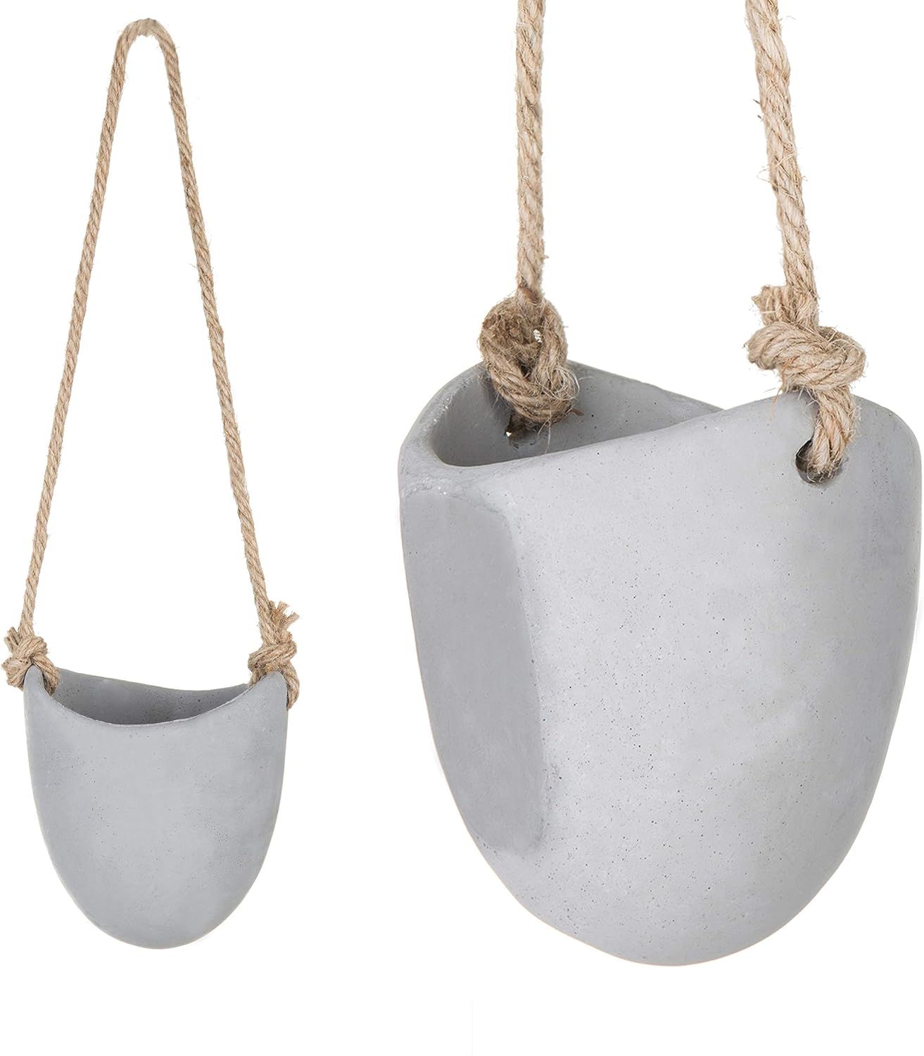 MyGift Set of 3 Wall Mounted Rustic Gray Clay Succulent Planter Pots with Jute Rope
