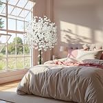 Artificial Cherry Blossom Tree, 6FT Height with 100 LED Lights, Faux Silk Plant in Pot for Home, Office, Wedding, Garden, Party, and Hotel Decorations (6FT White)