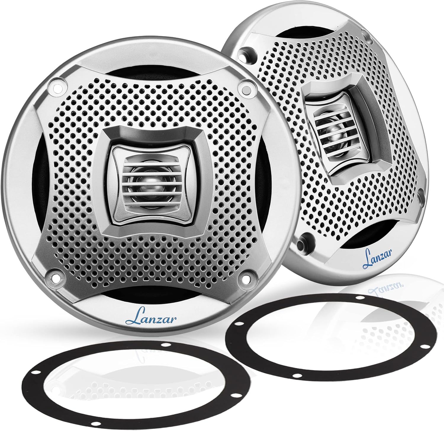 LANZAR 5.25” Marine 2-Way Speakers - Water Resistant Audio Stereo Sound System with 400 Watt Power, Attachable Grills and Resin Treatment for Indoor and Outdoor Use - 1 Pair in - AQ5CXS (Silver)