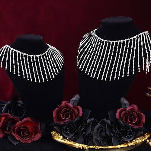 Miniatura 9 de 1 yarda de diamantes de imitación con flecos de diamantes de imitación brillantes cadena de flecos de lentejuelas plateadas cinturón con borlas para